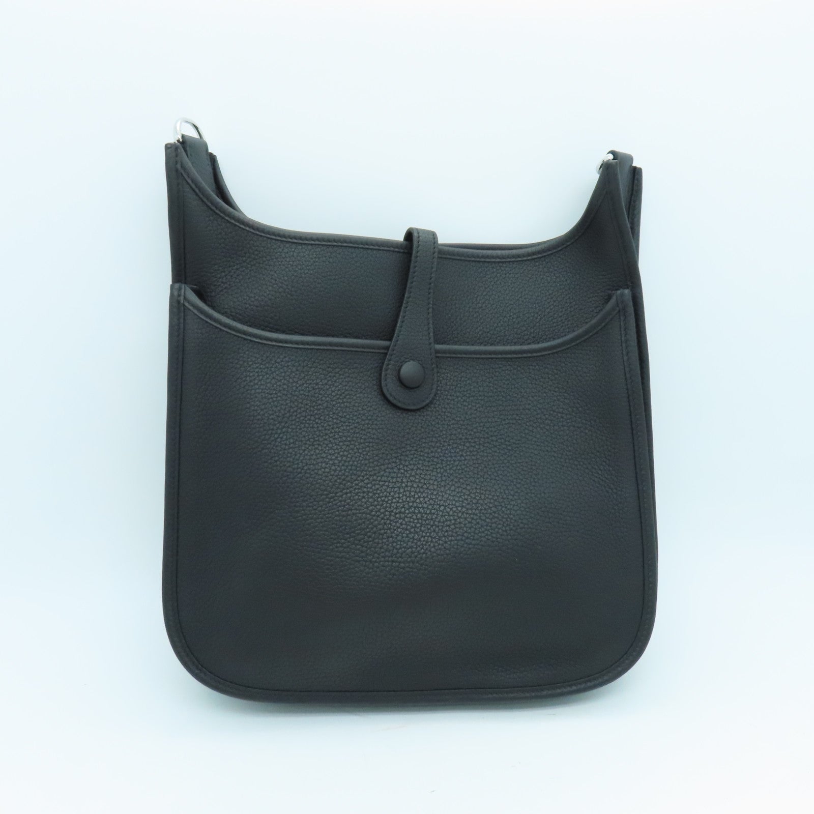 HERMES Clemence皮革Evelyne PM One Shoulder银扣肩背袋黑色
