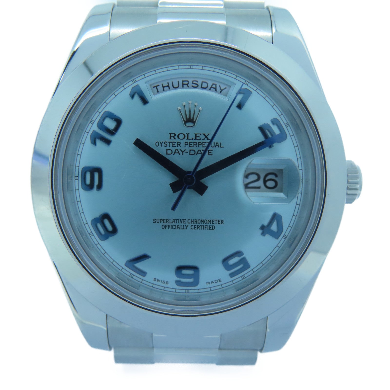 ROLEX Day-Date II白金自動機芯手錶淺藍色
