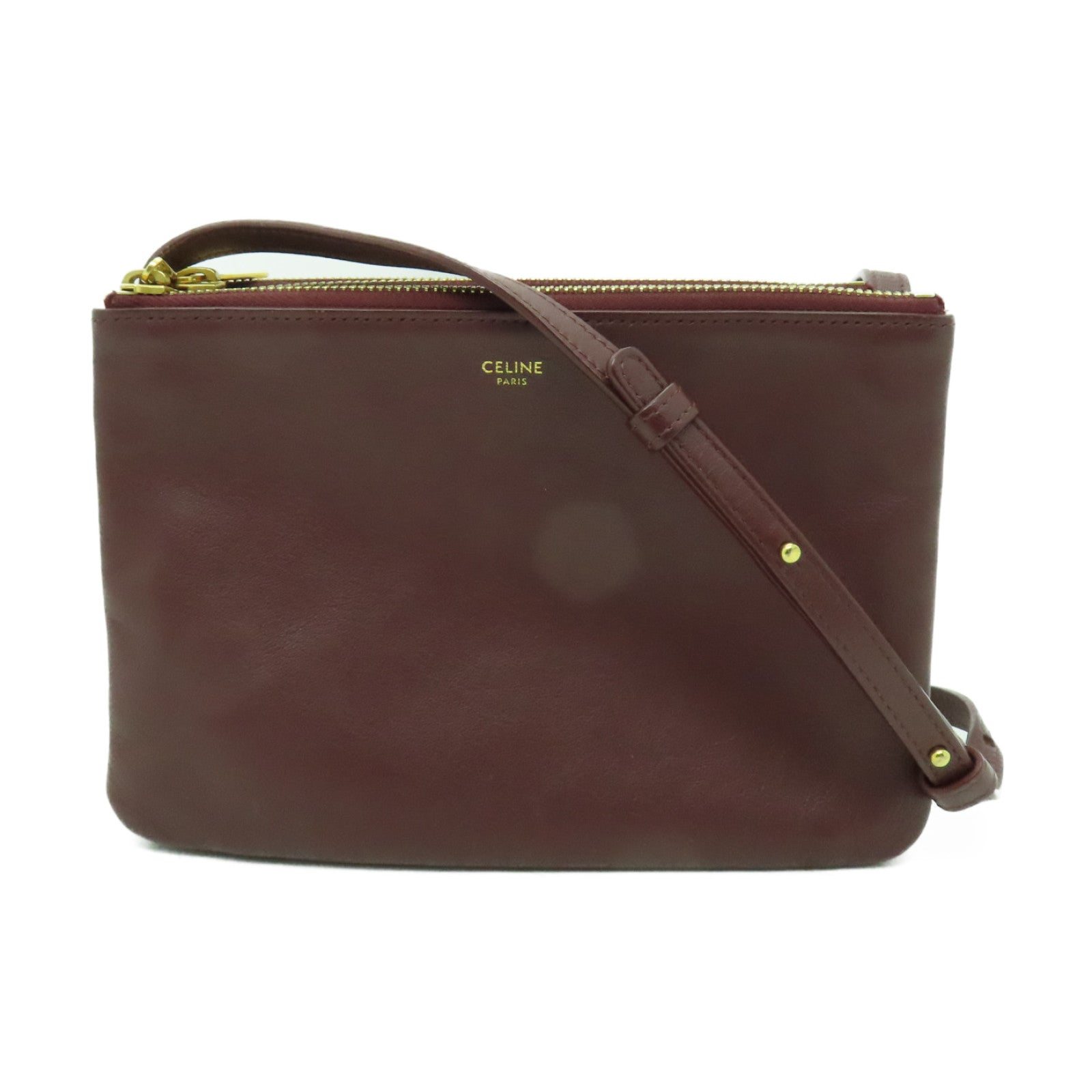 CELINE 牛皮皮革Trio Small金扣肩背袋啡色