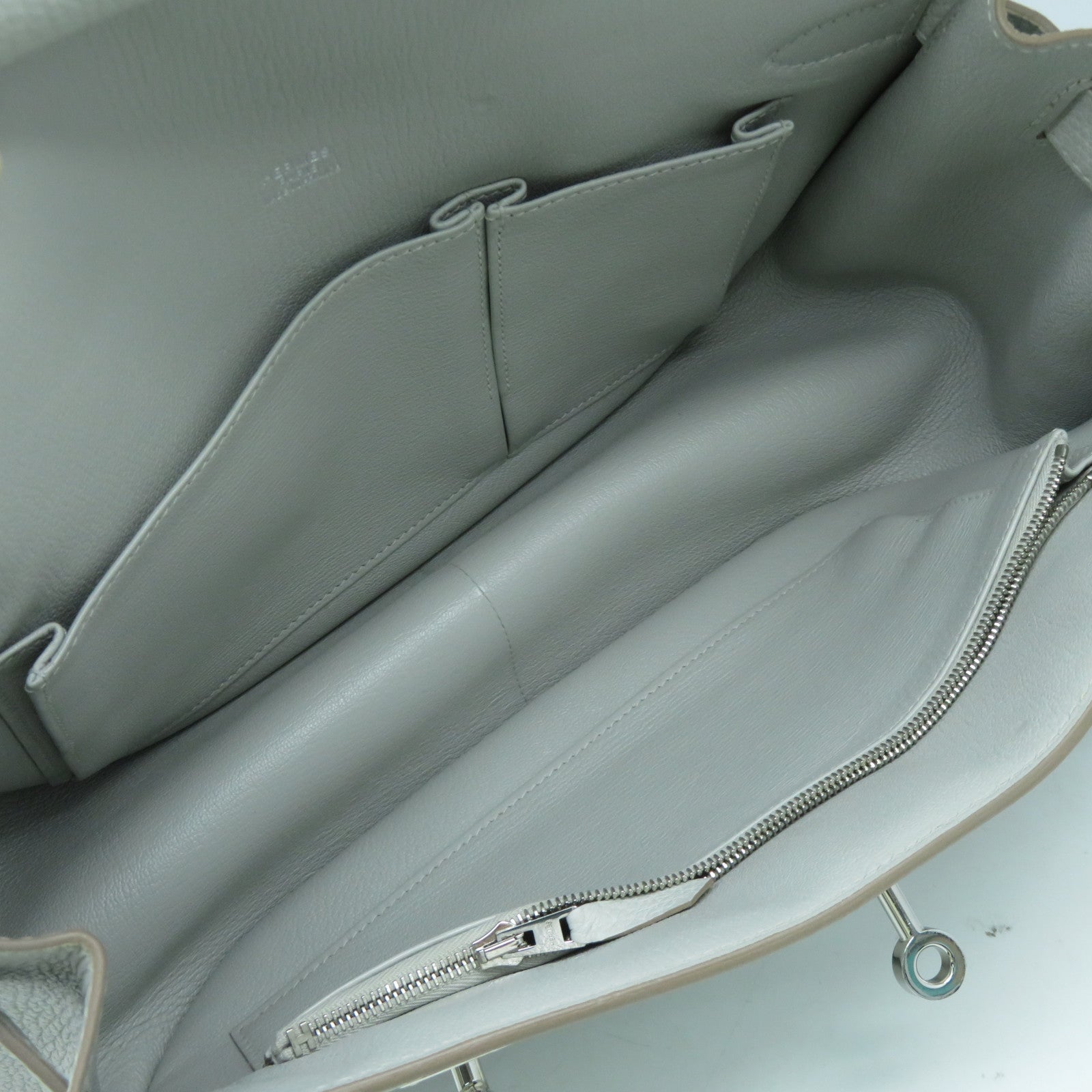 HERMES Clemence皮革Jypsiere 31銀扣肩背袋Gris Perle珍珠灰色