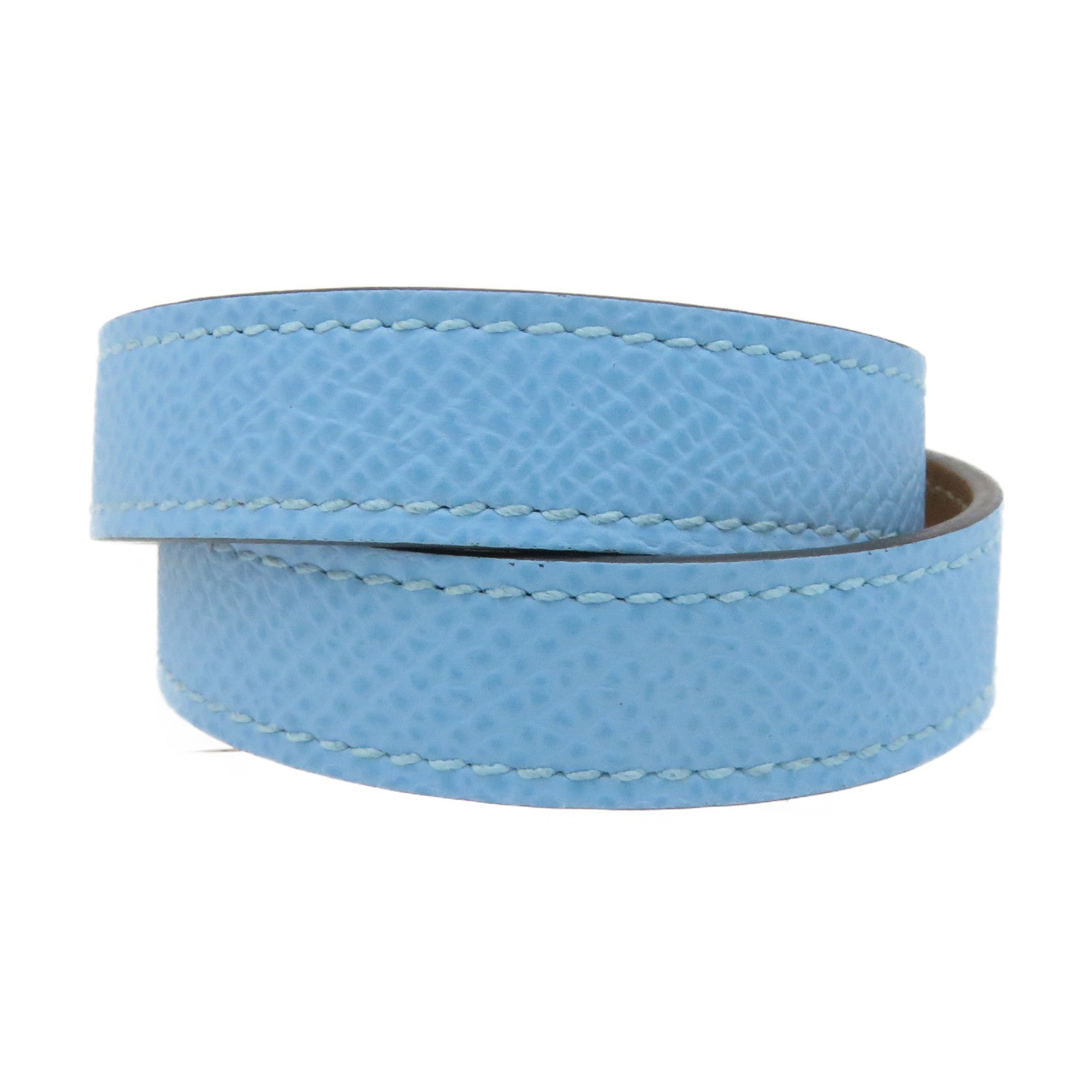 HERMES Swift皮革/金屬Mini Kelly Double Tour Bracelet T3金扣手鏈淺藍色