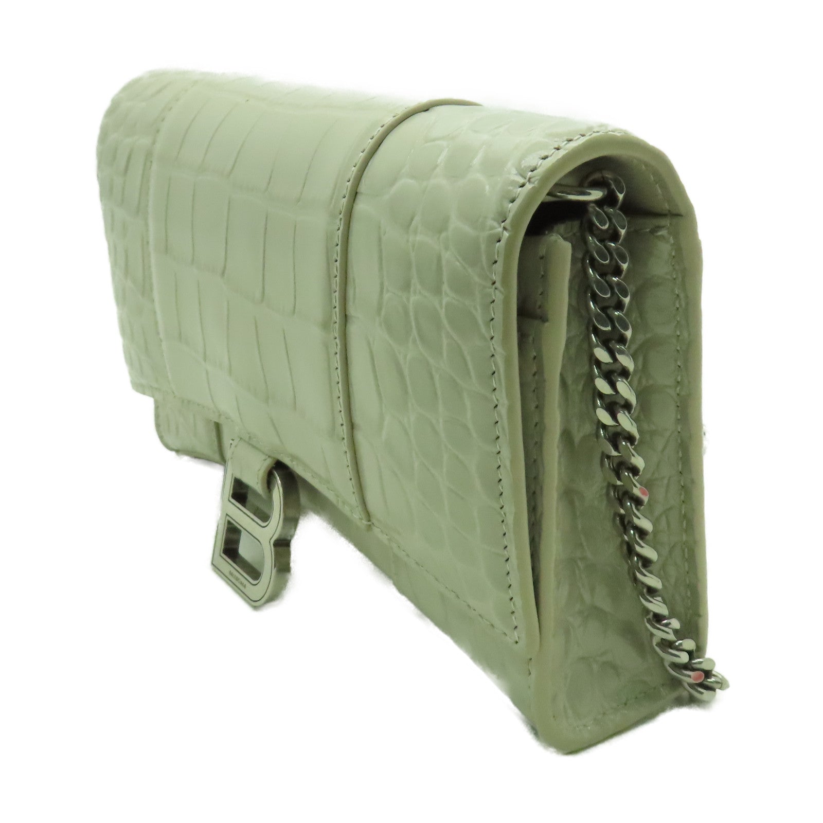 BALENCIAGA 牛皮皮革Wallet On Chain銀扣鏈帶肩背袋米色