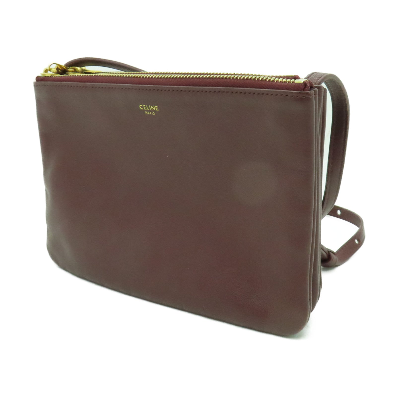 CELINE 牛皮皮革Trio Small金扣肩背袋啡色