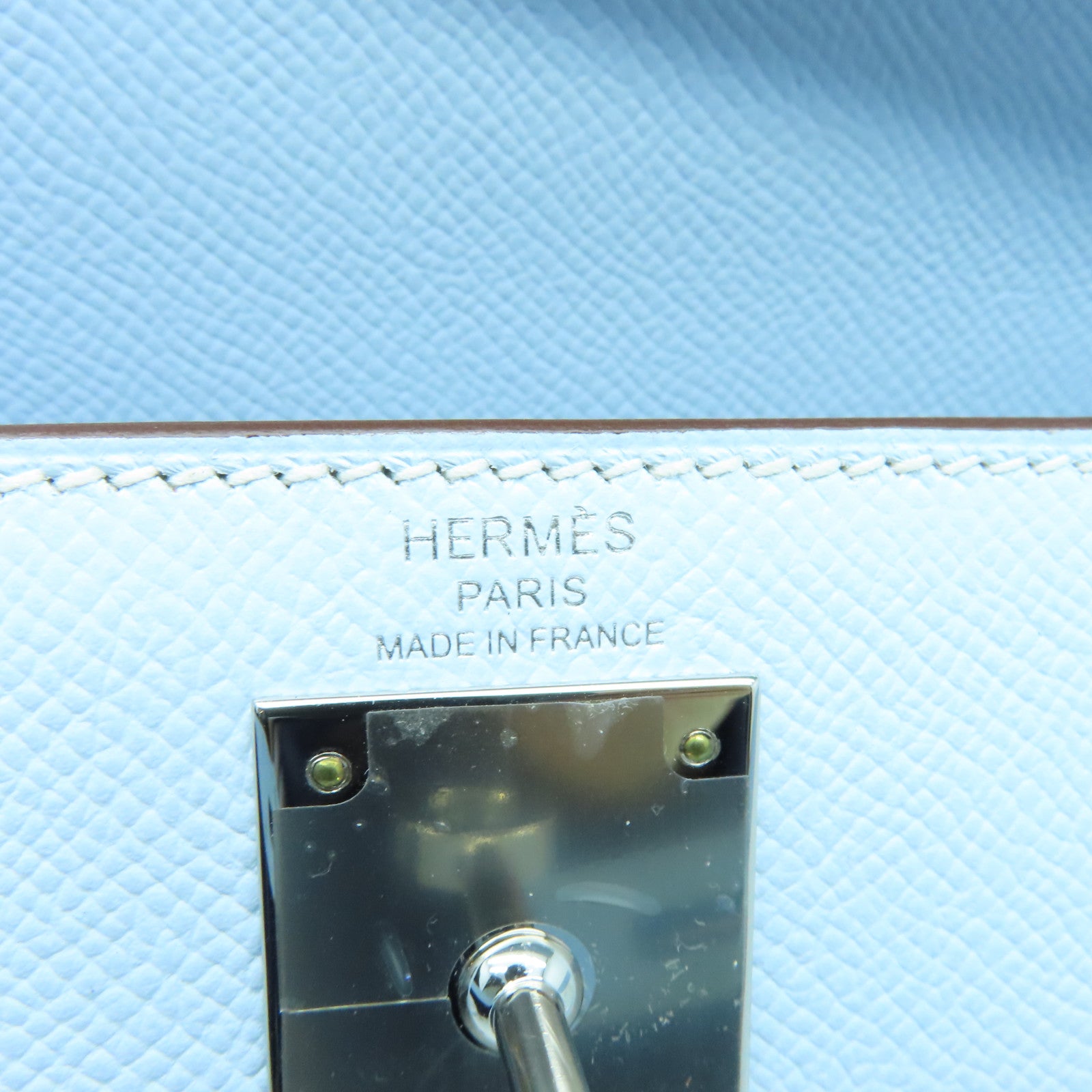 HERMES Epsom皮革Kelly 28銀扣手挽袋Blue Brume淺藍色