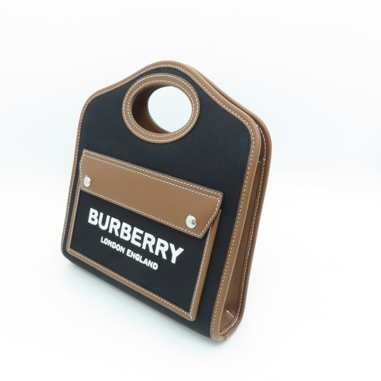 BURBERRY帆布/皮革Pocket Bag银扣手挽肩背两用袋黑色/啡色