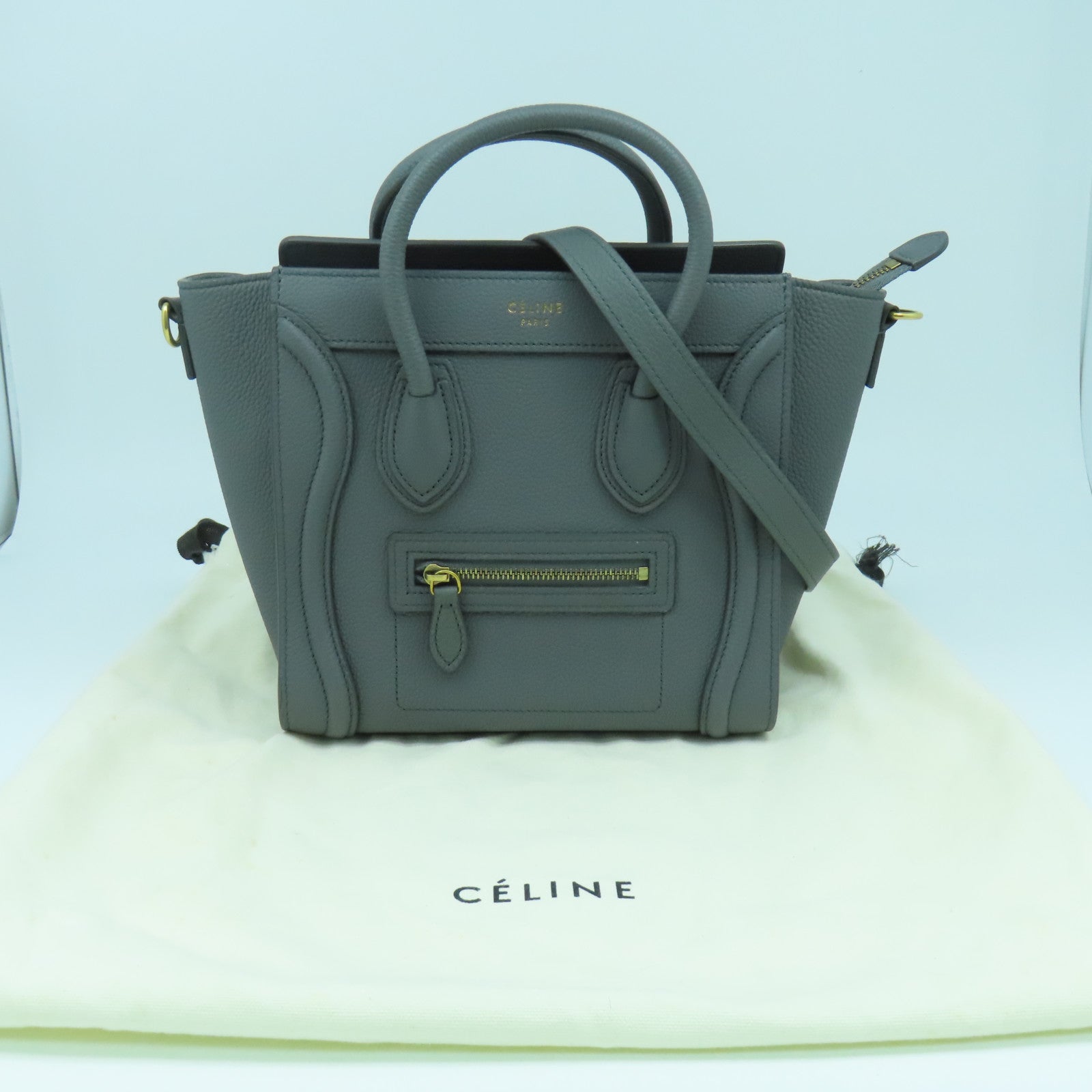 CELINE 【激減優惠】牛皮皮革Nano Luggage金扣手挽肩背兩用袋灰色