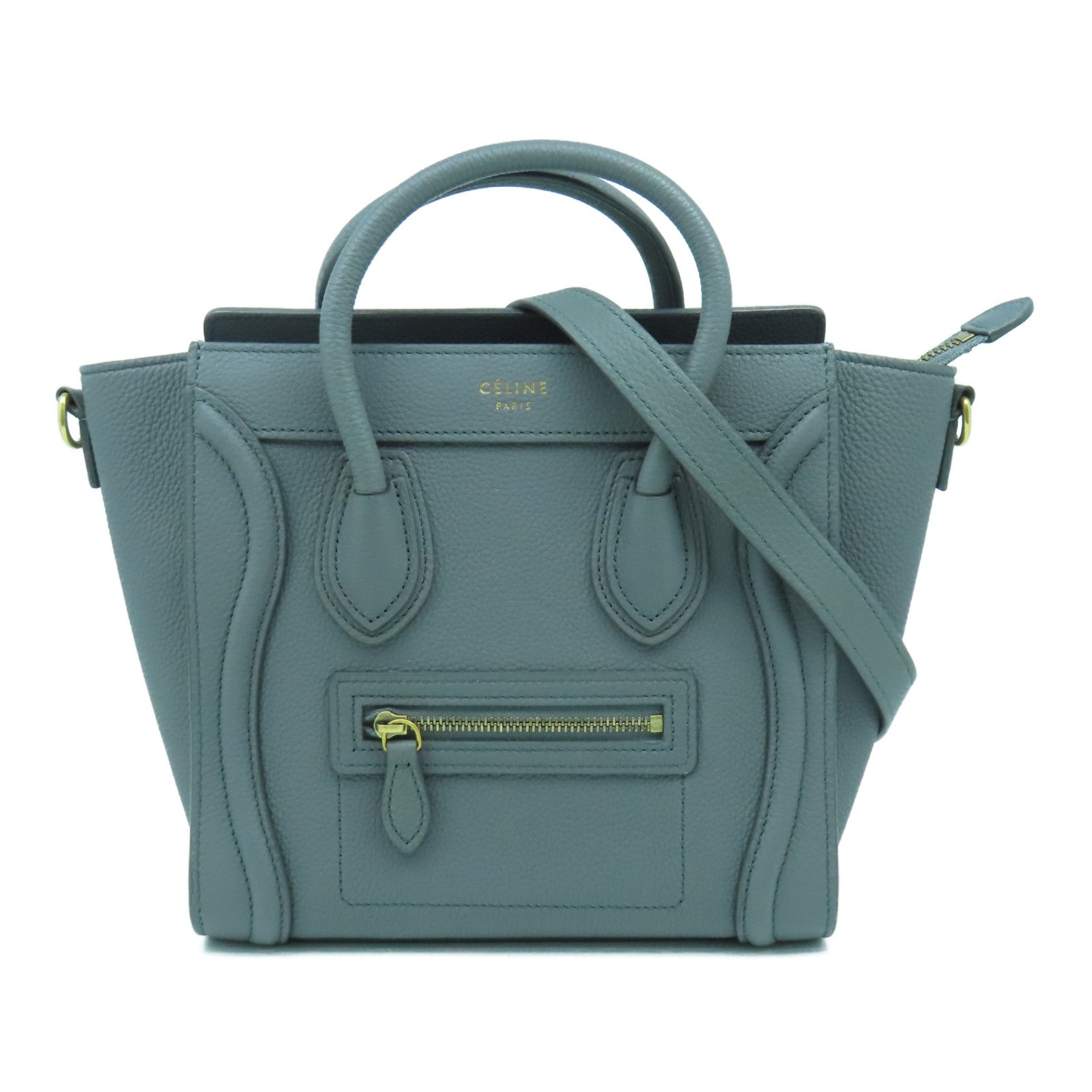 CELINE 【激減優惠】牛皮皮革Nano Luggage金扣手挽肩背兩用袋灰色