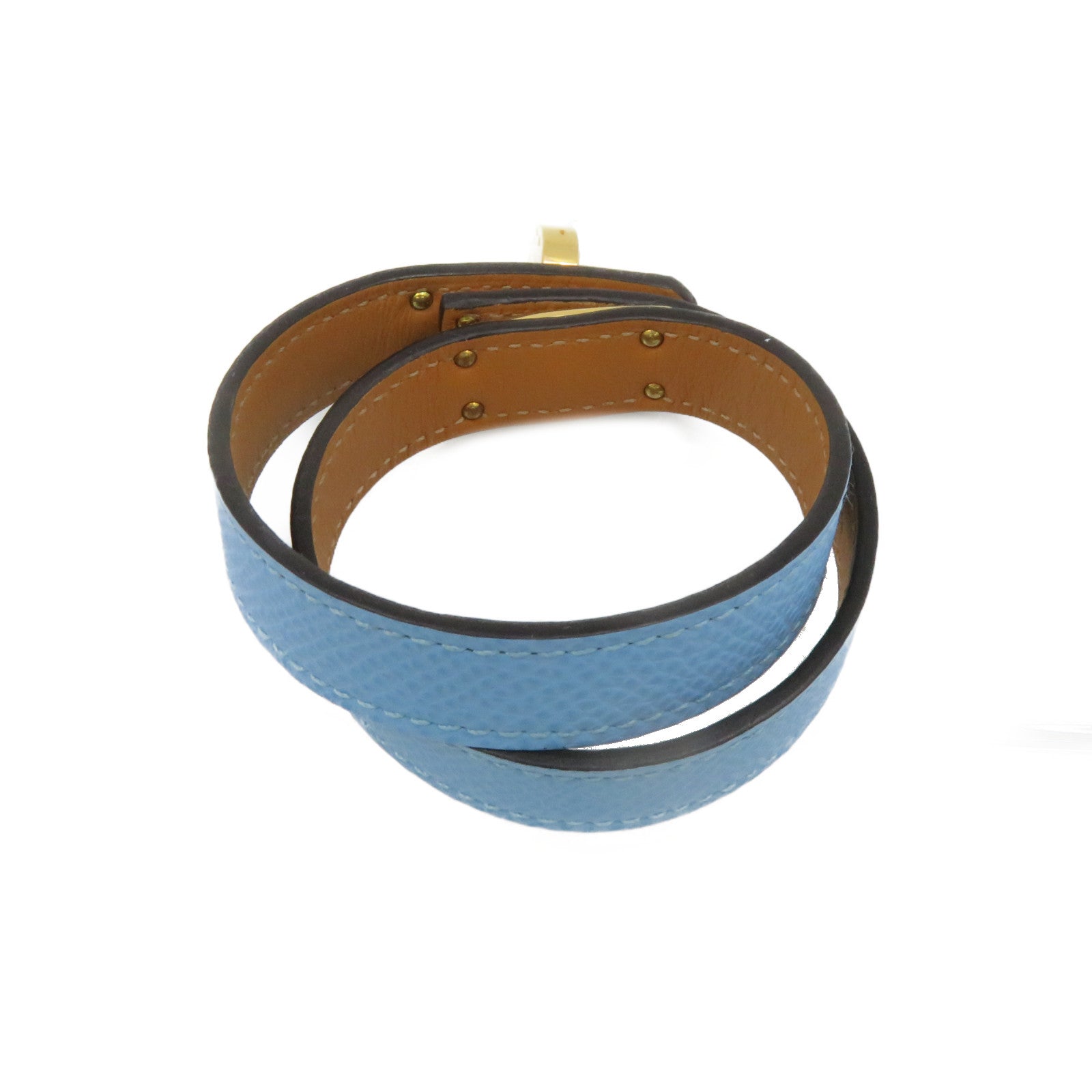 HERMES Swift皮革/金屬Mini Kelly Double Tour Bracelet T3金扣手鏈淺藍色
