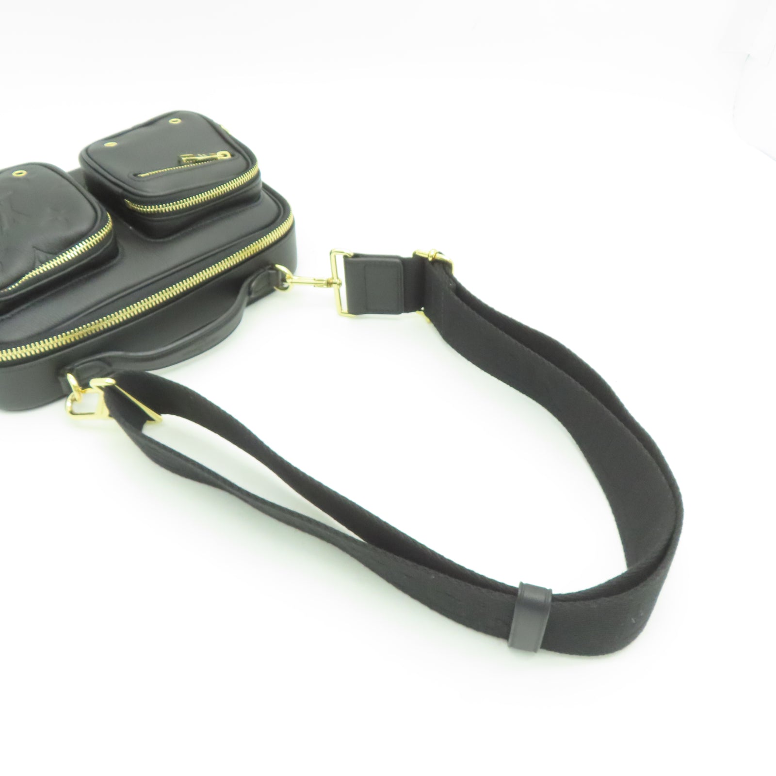LOUIS VUITTON Cowhide Leather Utility Gold Buckle Shoulder Bag Black