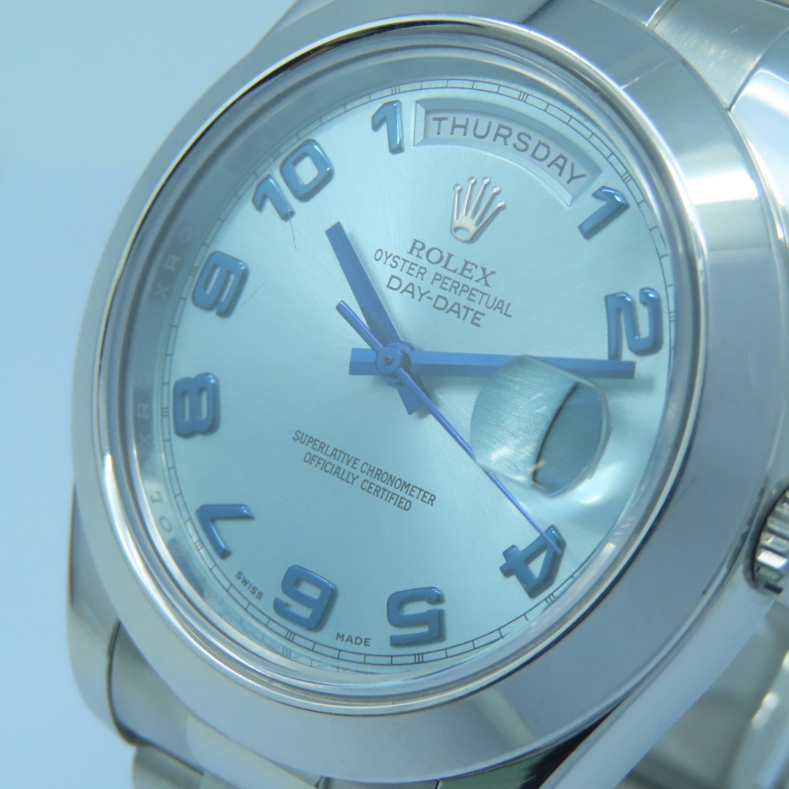 ROLEX Day-Date II白金自動機芯手錶淺藍色