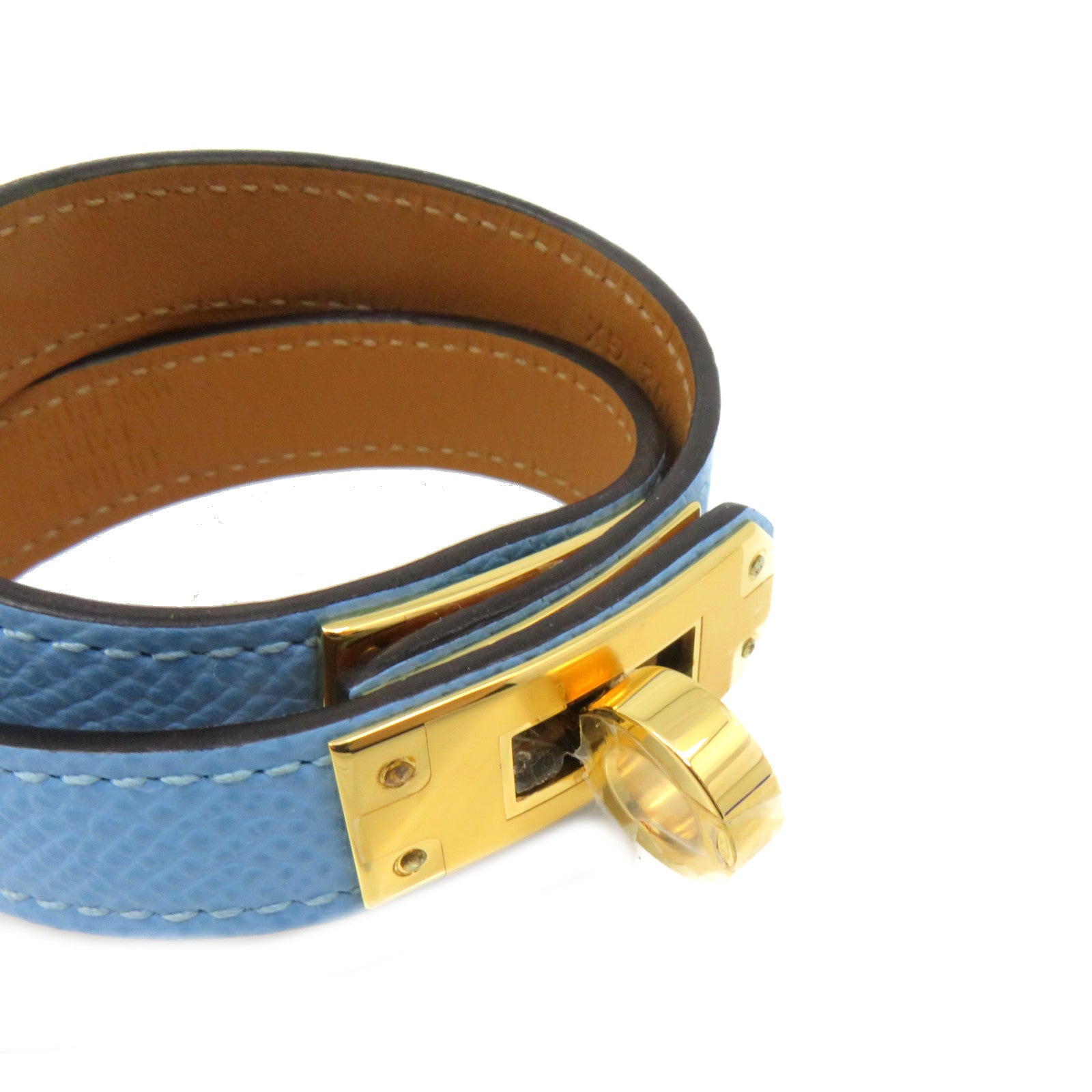 HERMES Swift皮革/金屬Mini Kelly Double Tour Bracelet T3金扣手鏈淺藍色