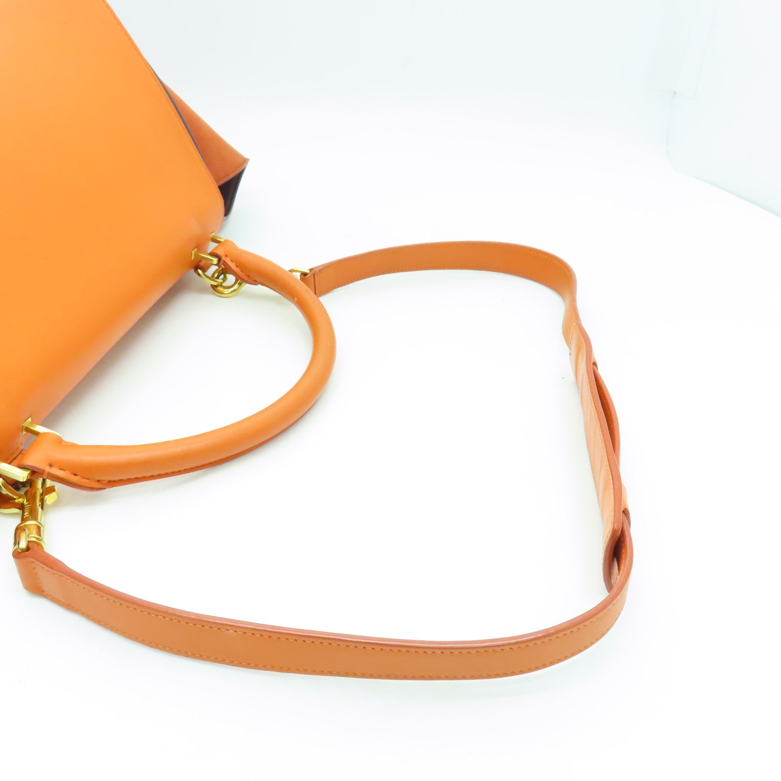 CELINE Cowhide Leather Trapeze Gold Buckle Handle Shoulder Bag Brown/Orange