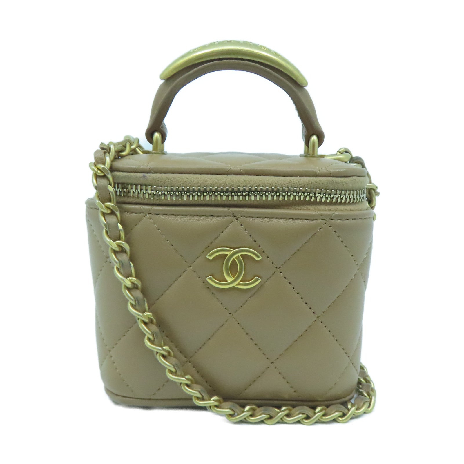 CHANEL 【激減優惠】羊皮皮革Chain Shoulder金扣鏈帶肩背袋米色