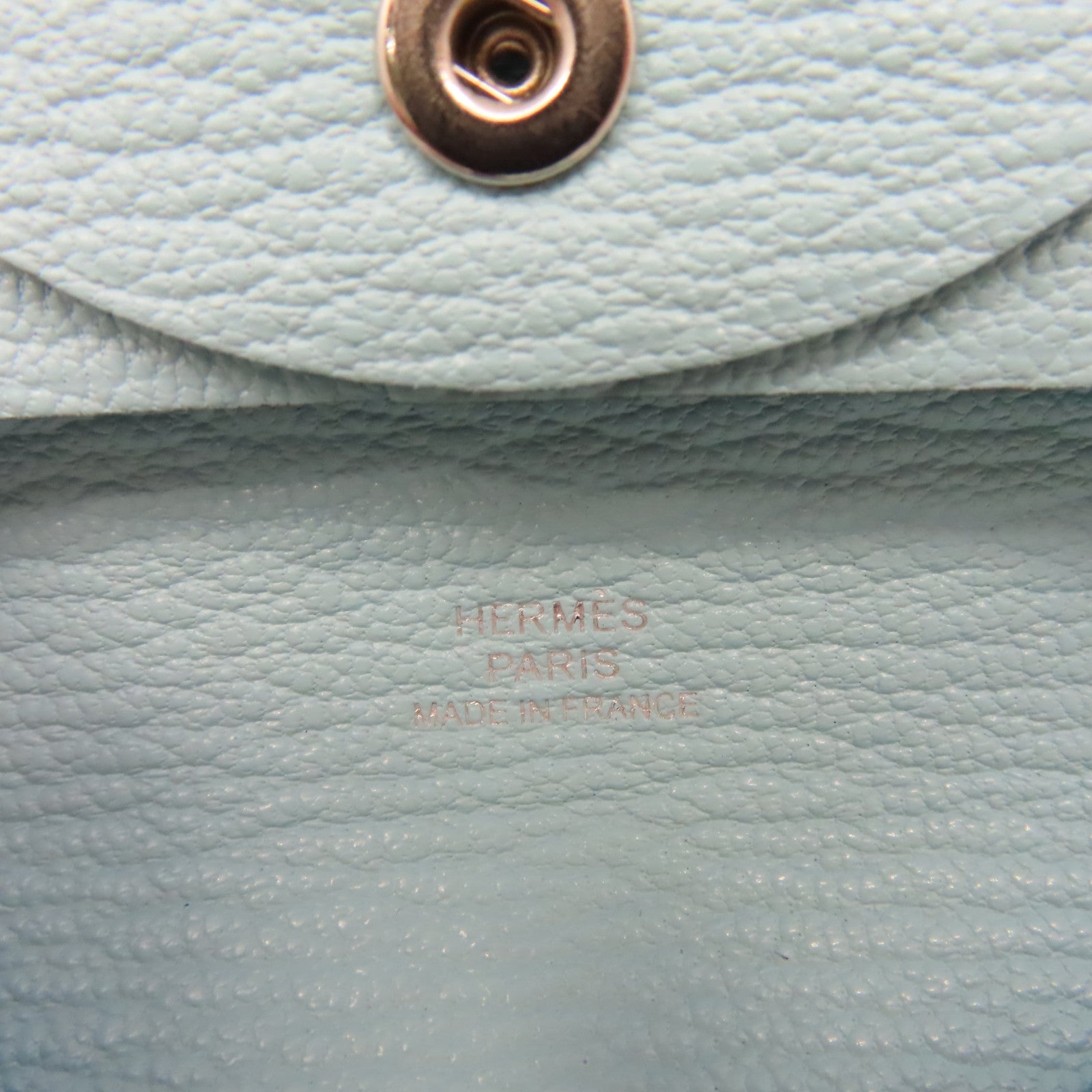 HERMES 【激減優惠】Chevre皮革Bastia Coin Purse銀扣鏈帶包Bleu Zephyr/微風藍色