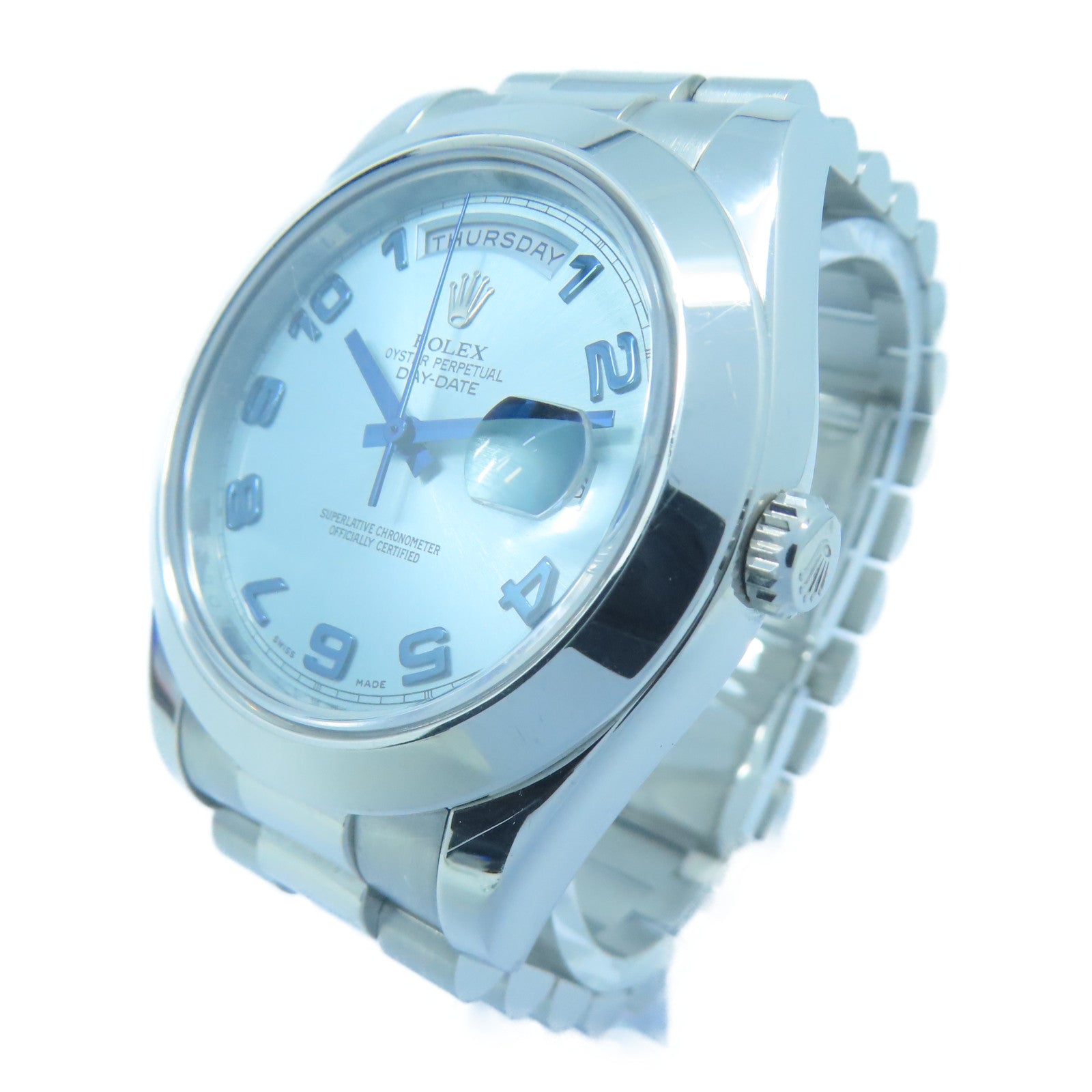 ROLEX Day-Date II白金自動機芯手錶淺藍色