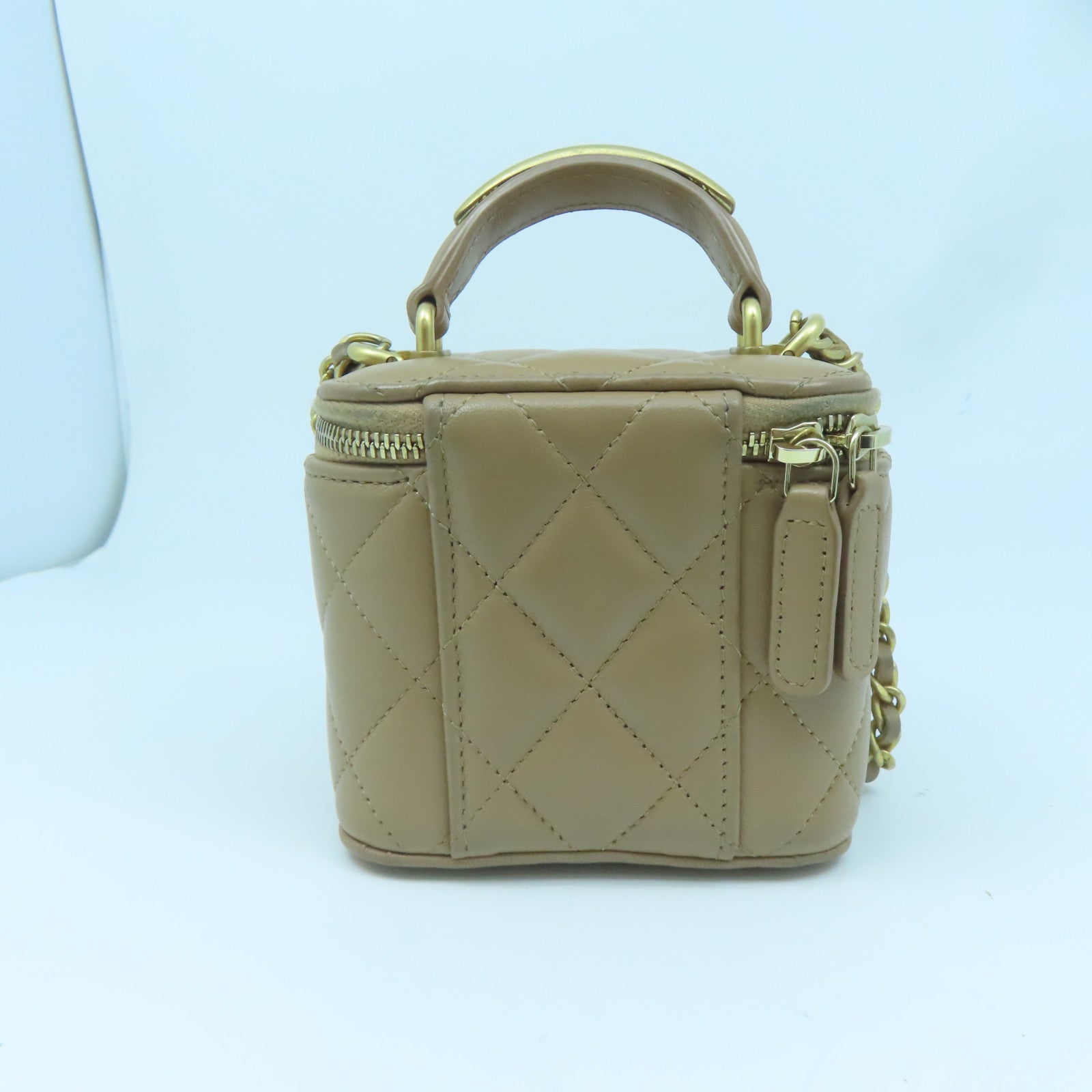 CHANEL 【激減優惠】羊皮皮革Chain Shoulder金扣鏈帶肩背袋米色