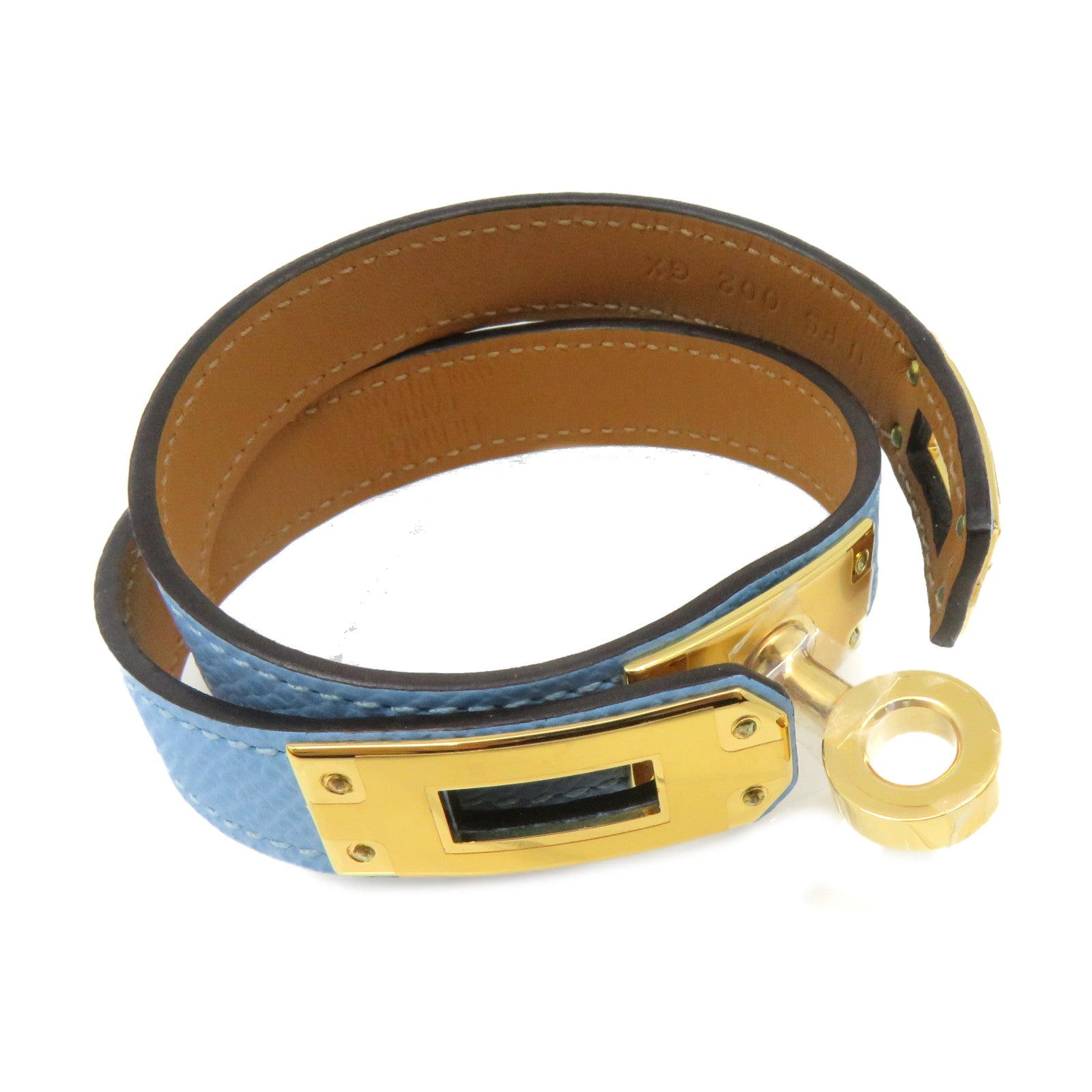 HERMES Swift皮革/金屬Mini Kelly Double Tour Bracelet T3金扣手鏈淺藍色