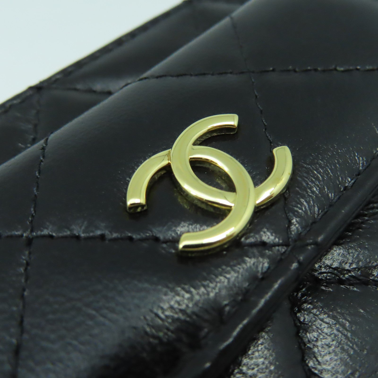 CHANEL 菱格牛皮皮革Chain Shoulder Bag金扣鏈帶肩背袋黑色