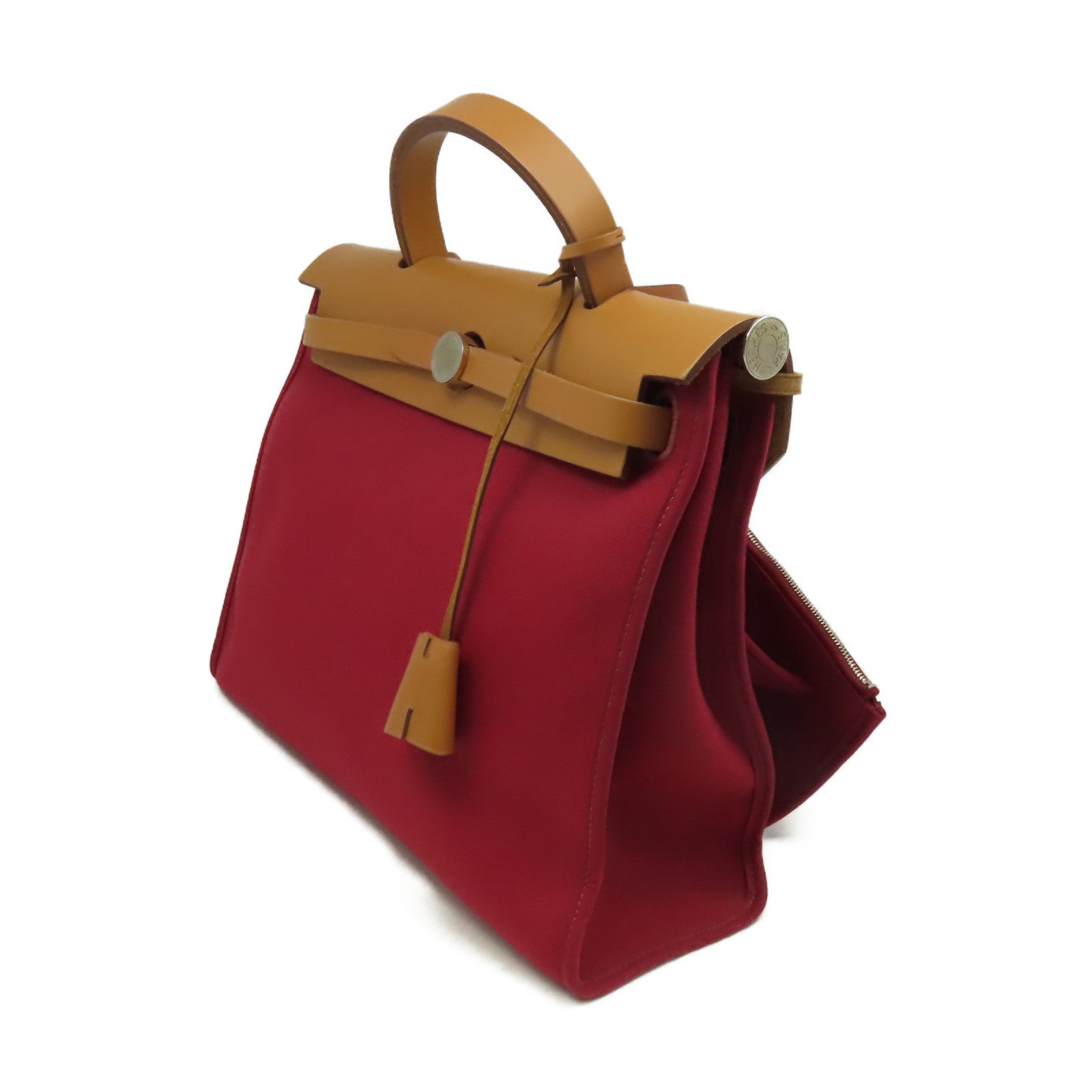 HERMES 帆布Herbag PM 2Way Shoulder Bag銀扣手挽肩背兩用袋酒紅色