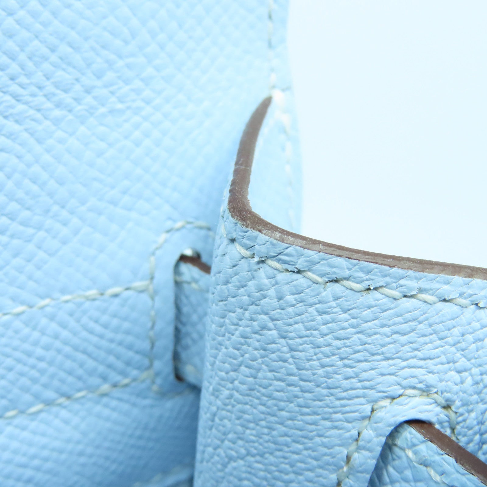 HERMES Epsom皮革Kelly 28銀扣手挽袋Blue Brume淺藍色