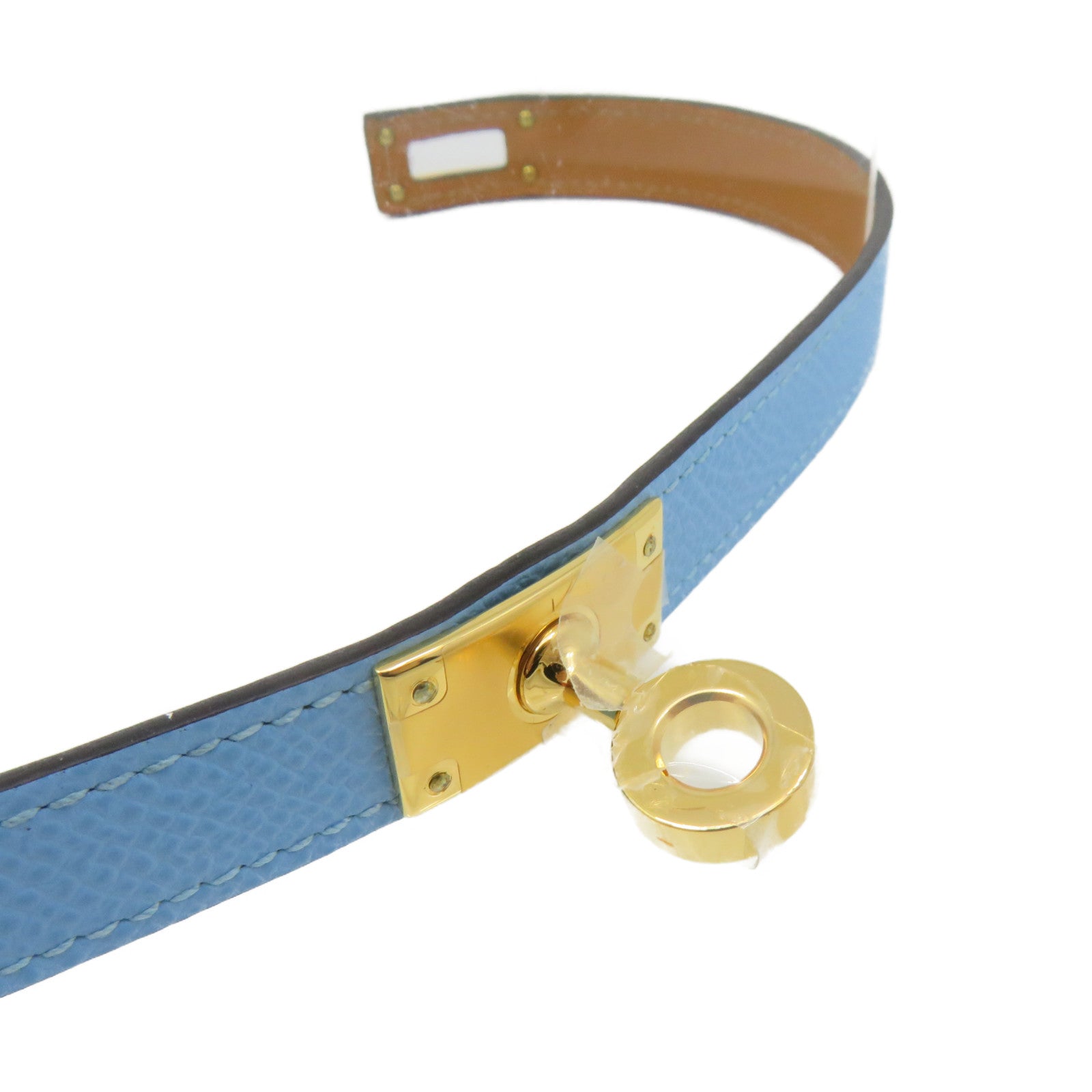 HERMES Swift皮革/金屬Mini Kelly Double Tour Bracelet T3金扣手鏈淺藍色