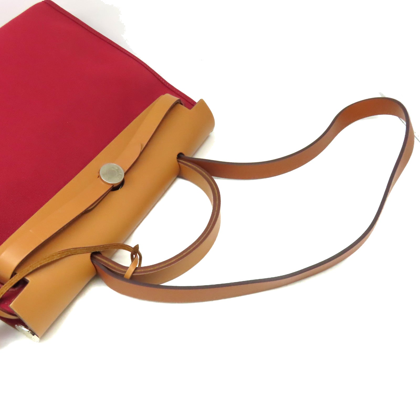 HERMES 帆布Herbag PM 2Way Shoulder Bag銀扣手挽肩背兩用袋酒紅色