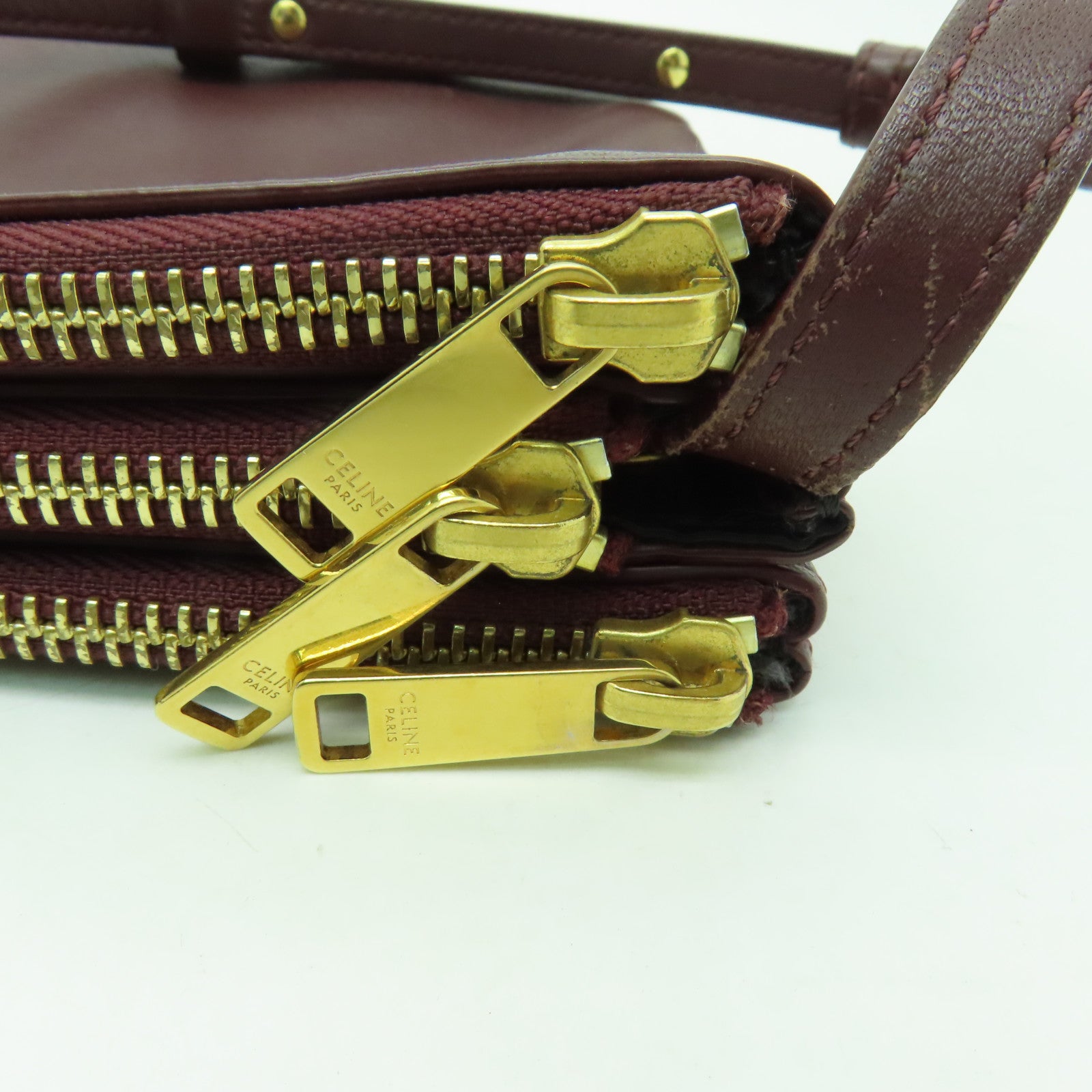 CELINE 牛皮皮革Trio Small金扣肩背袋啡色