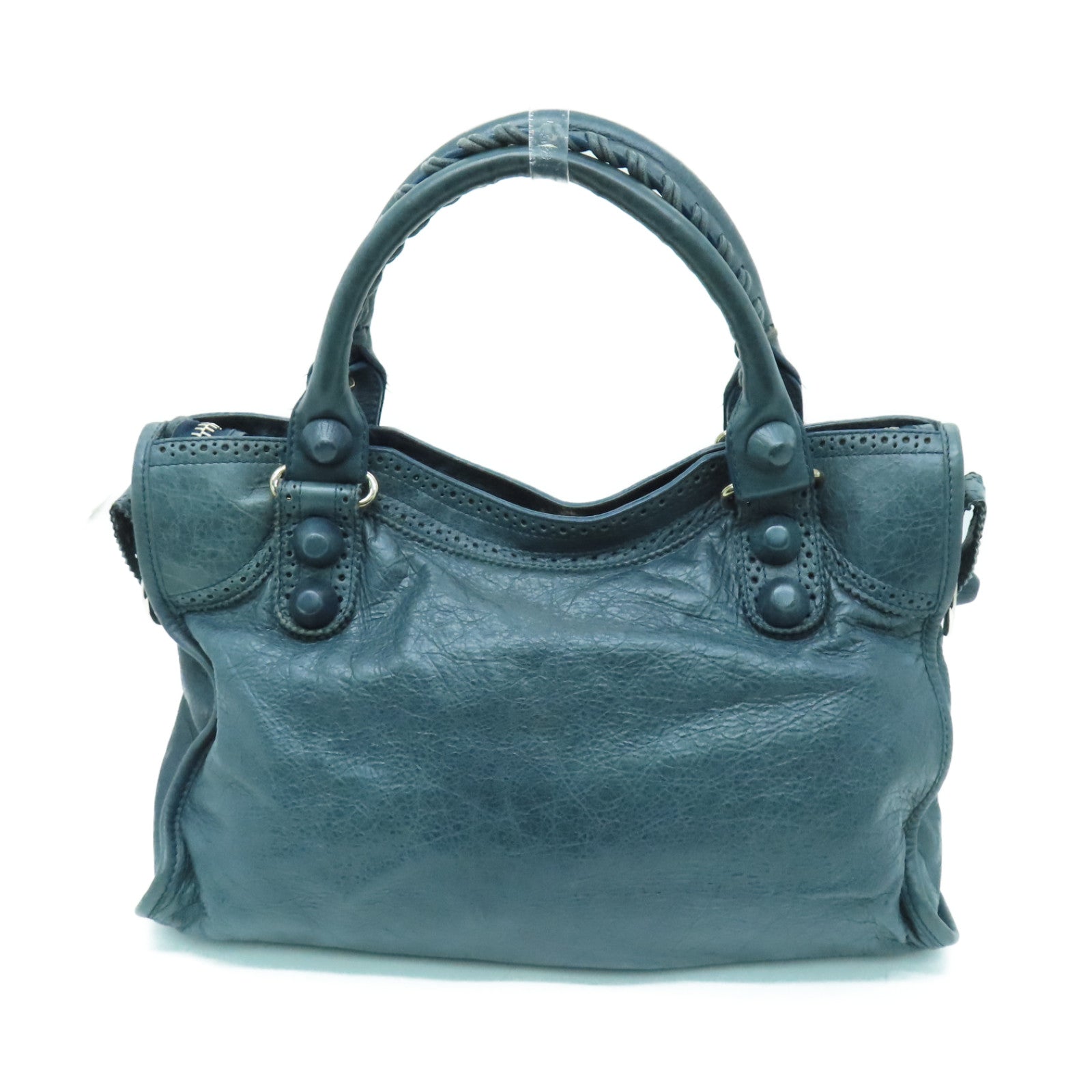 BALENCIAGA 牛皮皮革Giant City銀扣手挽肩背兩用袋藍色