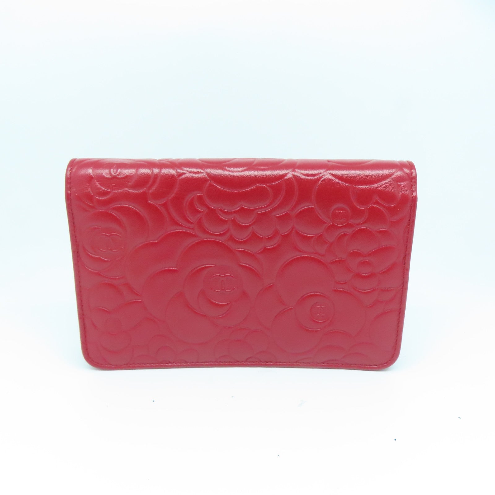 CHANEL 羊皮皮革WOC Shoulder Bag银扣链带肩背袋红色