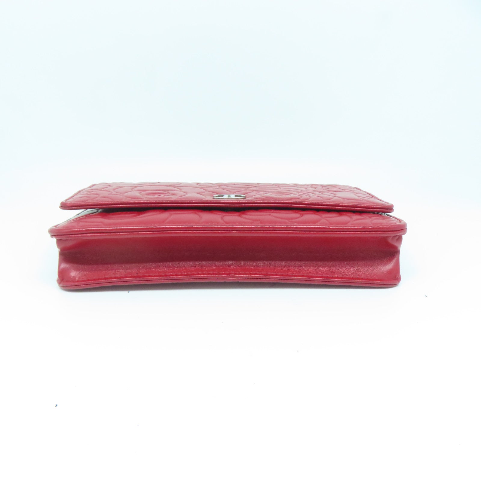 CHANEL 羊皮皮革WOC Shoulder Bag银扣链带肩背袋红色