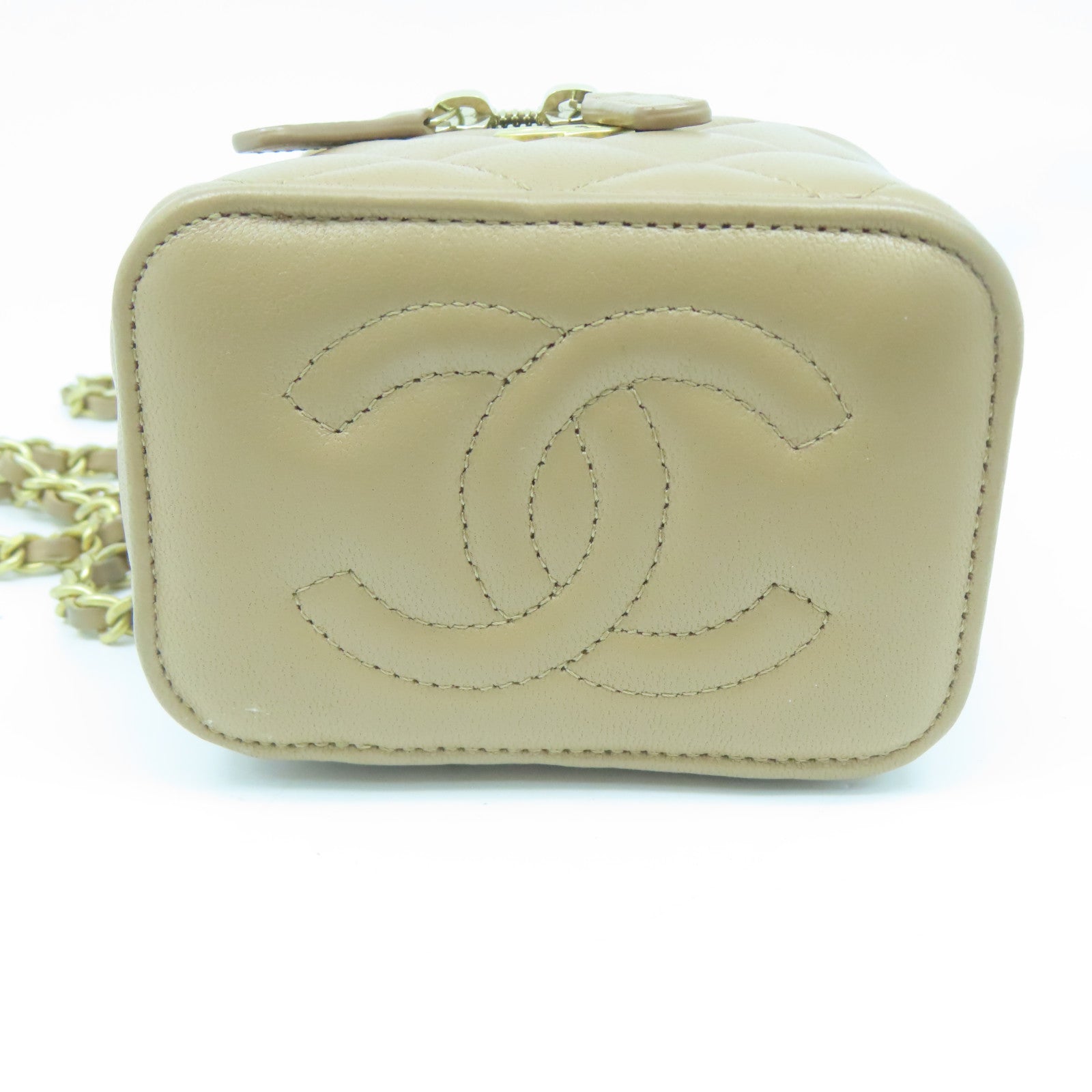CHANEL 【激減優惠】羊皮皮革Chain Shoulder金扣鏈帶肩背袋米色