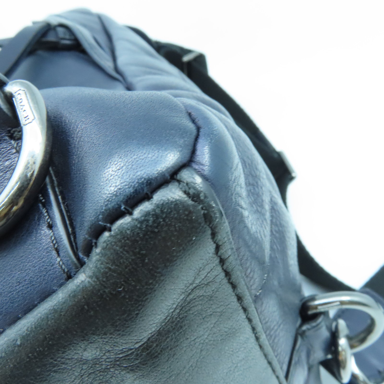 COACH 牛皮皮革Sling Pack Bag金扣/銀扣肩背袋藍色/黑色