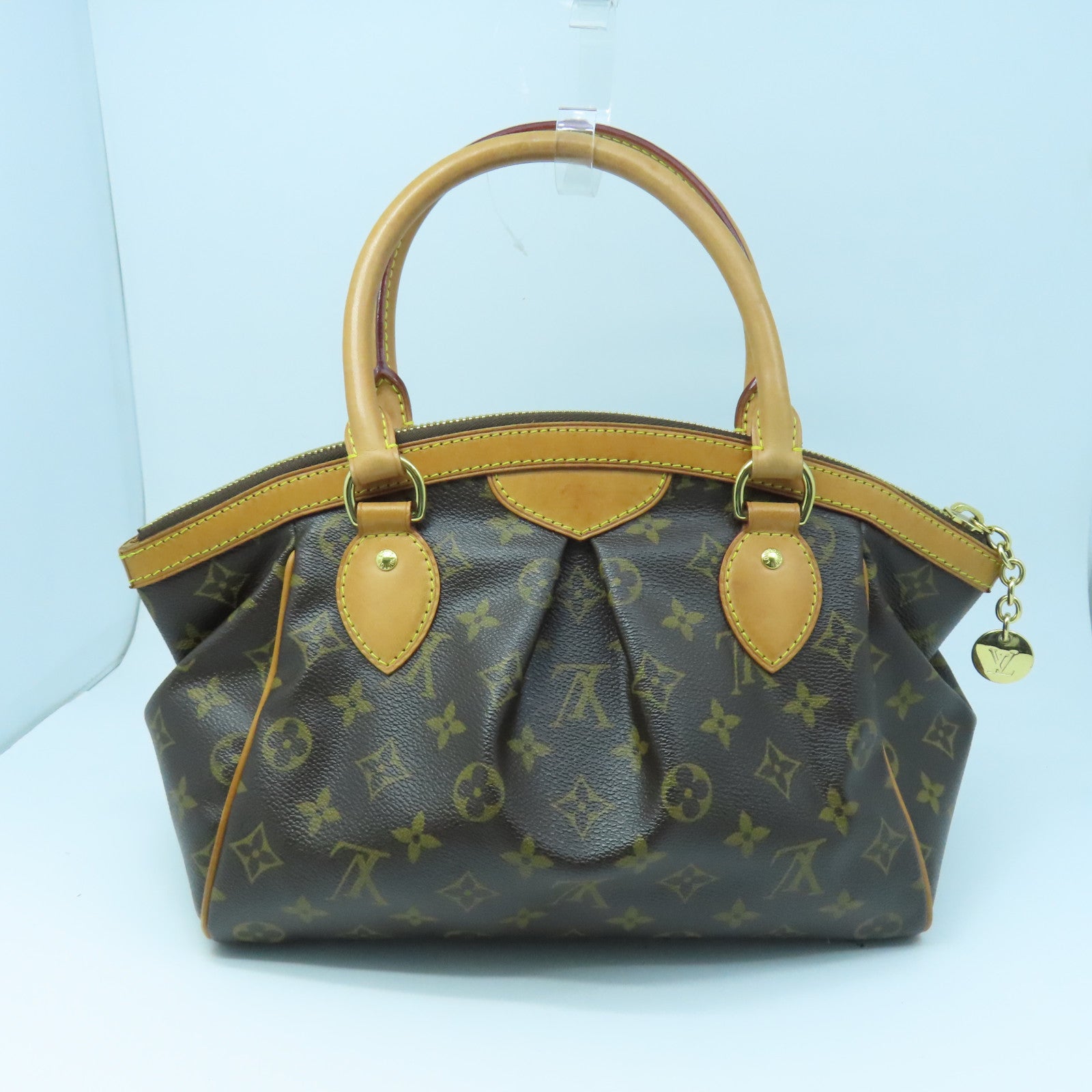 LOUIS VUITTON Monogram Tivoli PM Gold Buckle Handle Bag Brown
