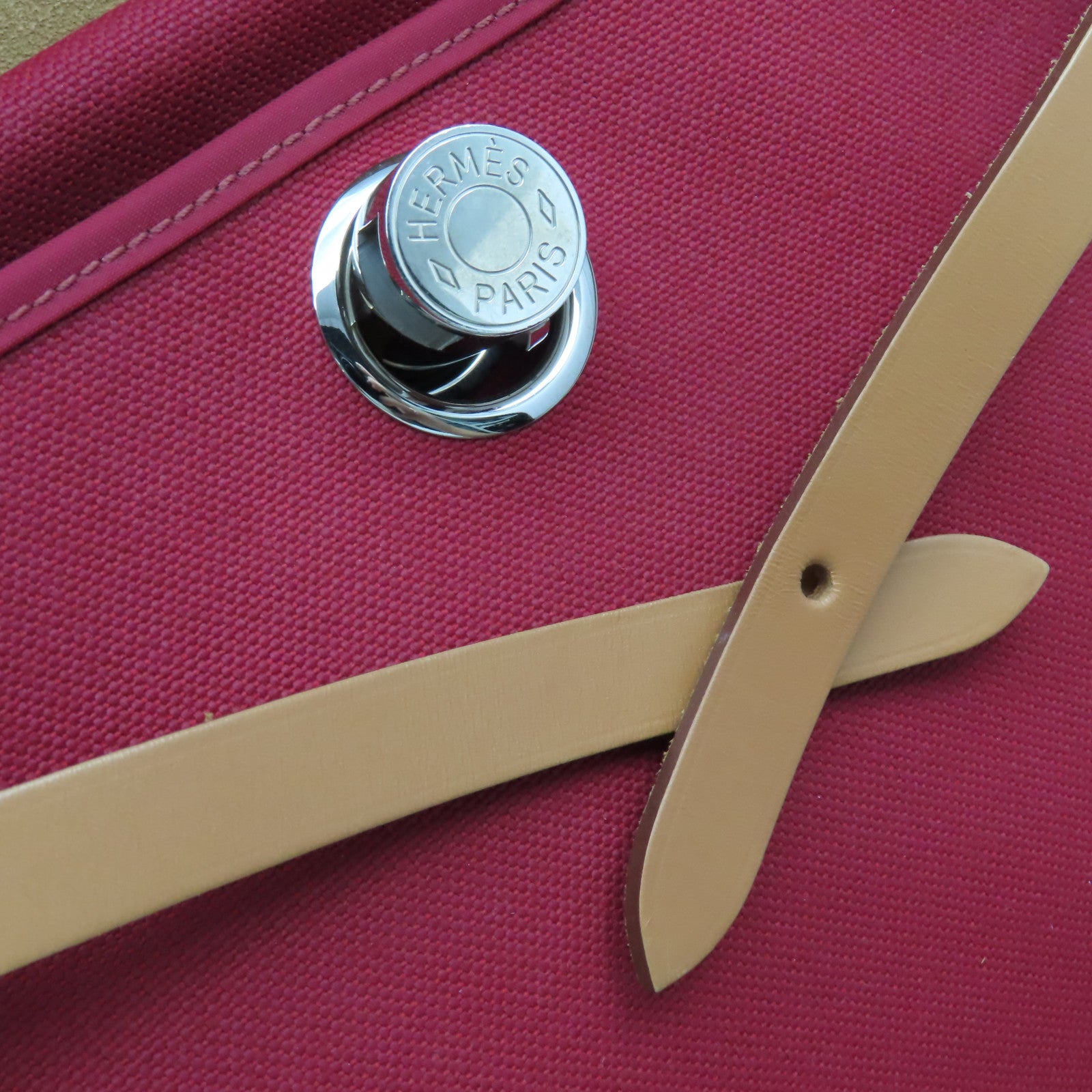 HERMES 帆布Herbag PM 2Way Shoulder Bag銀扣手挽肩背兩用袋酒紅色