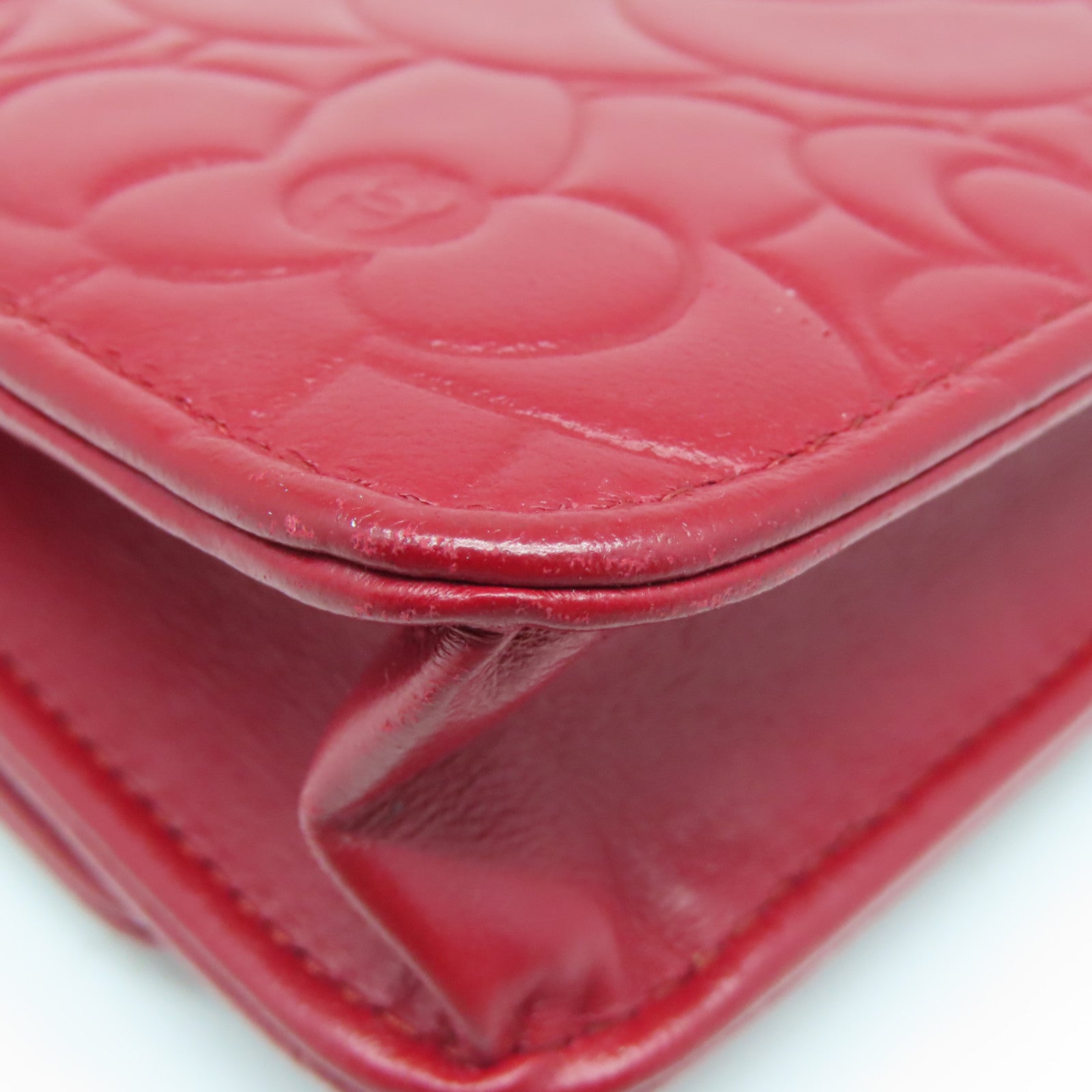CHANEL 羊皮皮革WOC Shoulder Bag银扣链带肩背袋红色