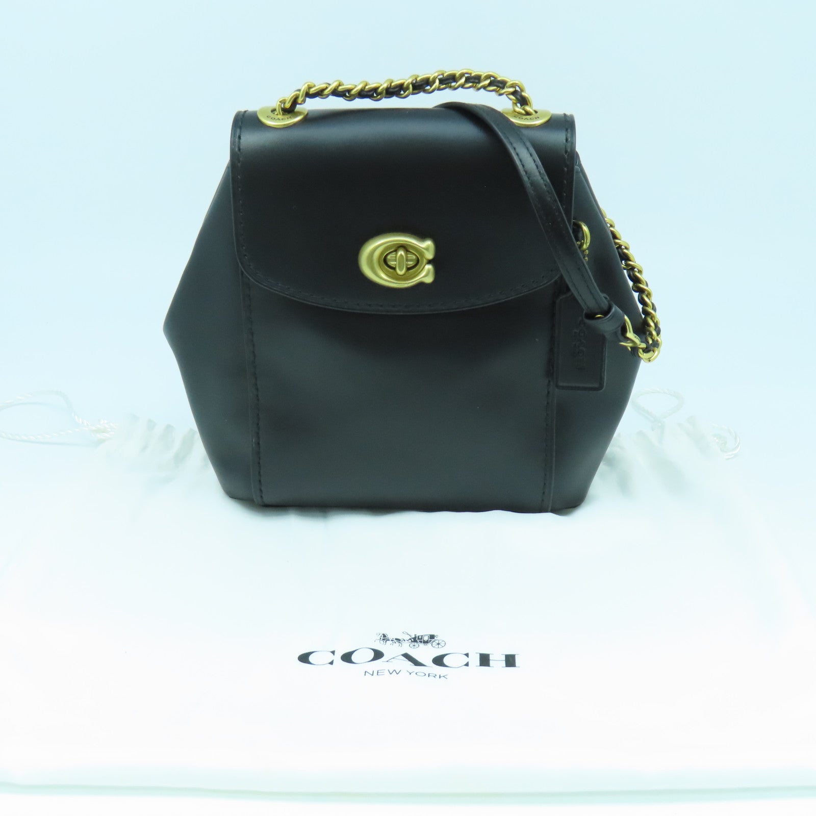 COACH 牛皮皮革Backpack金扣鏈帶肩背袋黑色