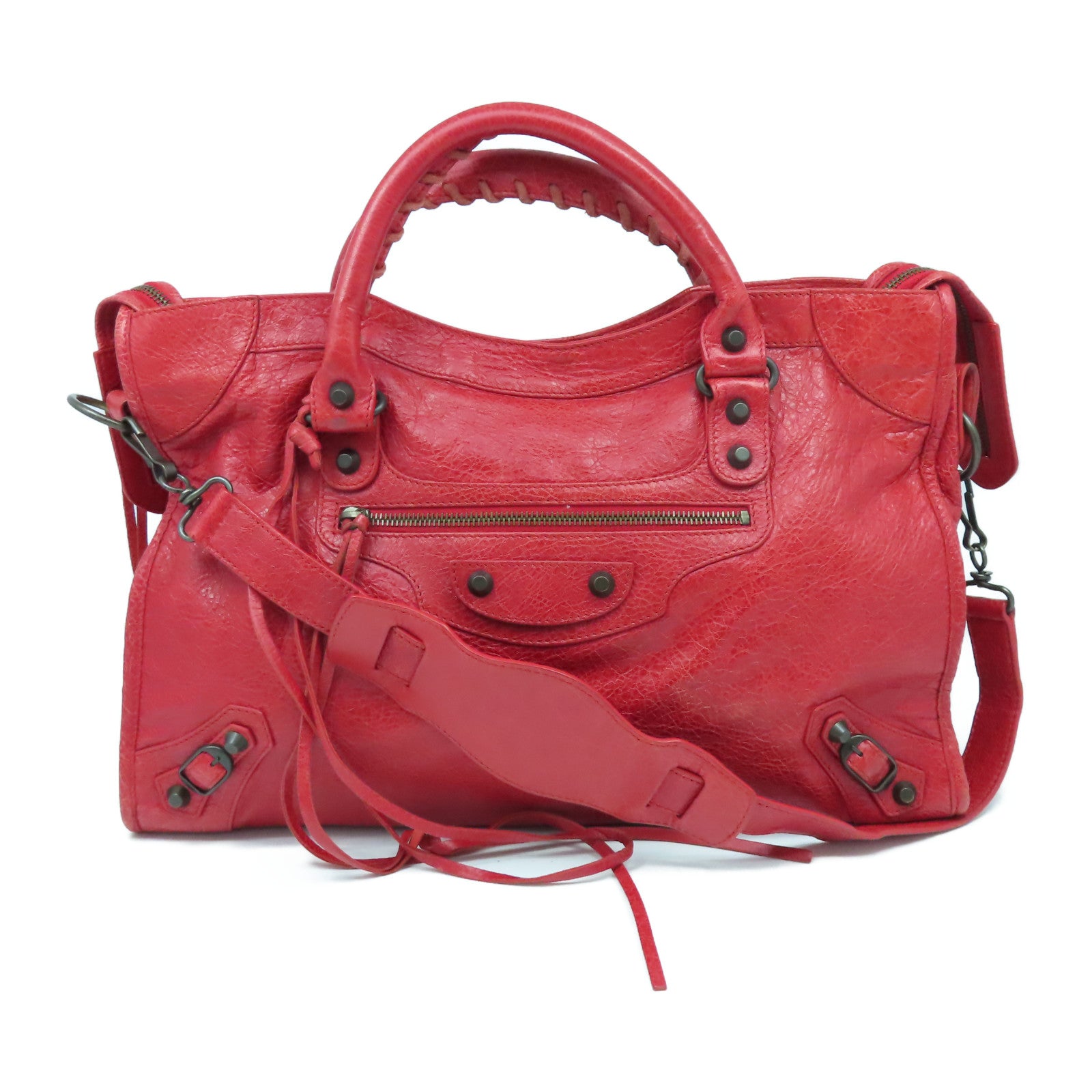BALENCIAGA 牛皮皮革City手挽肩背兩用袋紅色