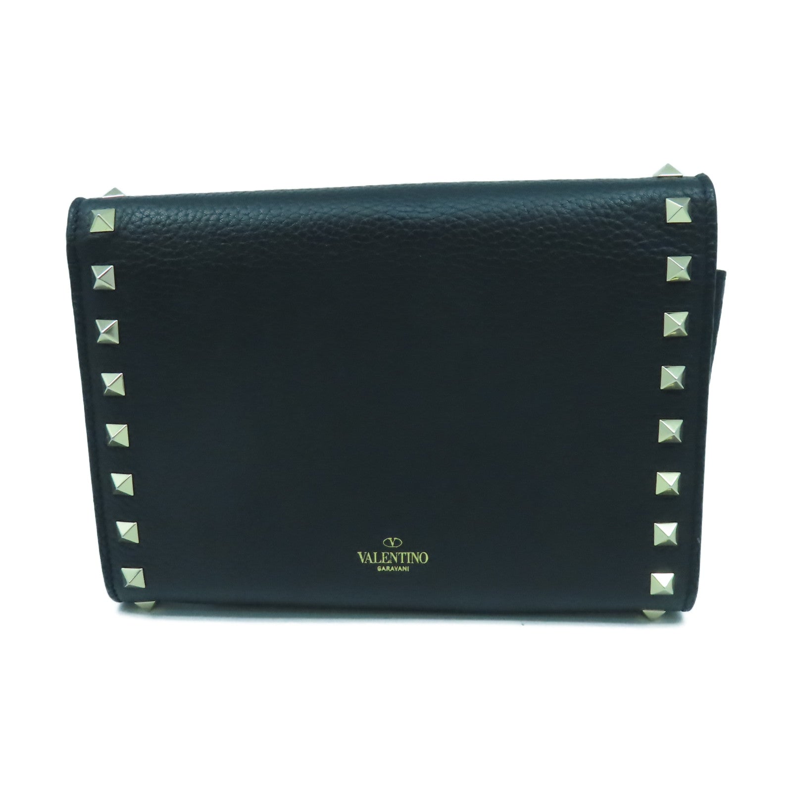 Valentino 牛皮皮革Chain Shoulder金扣鏈帶肩背袋黑色