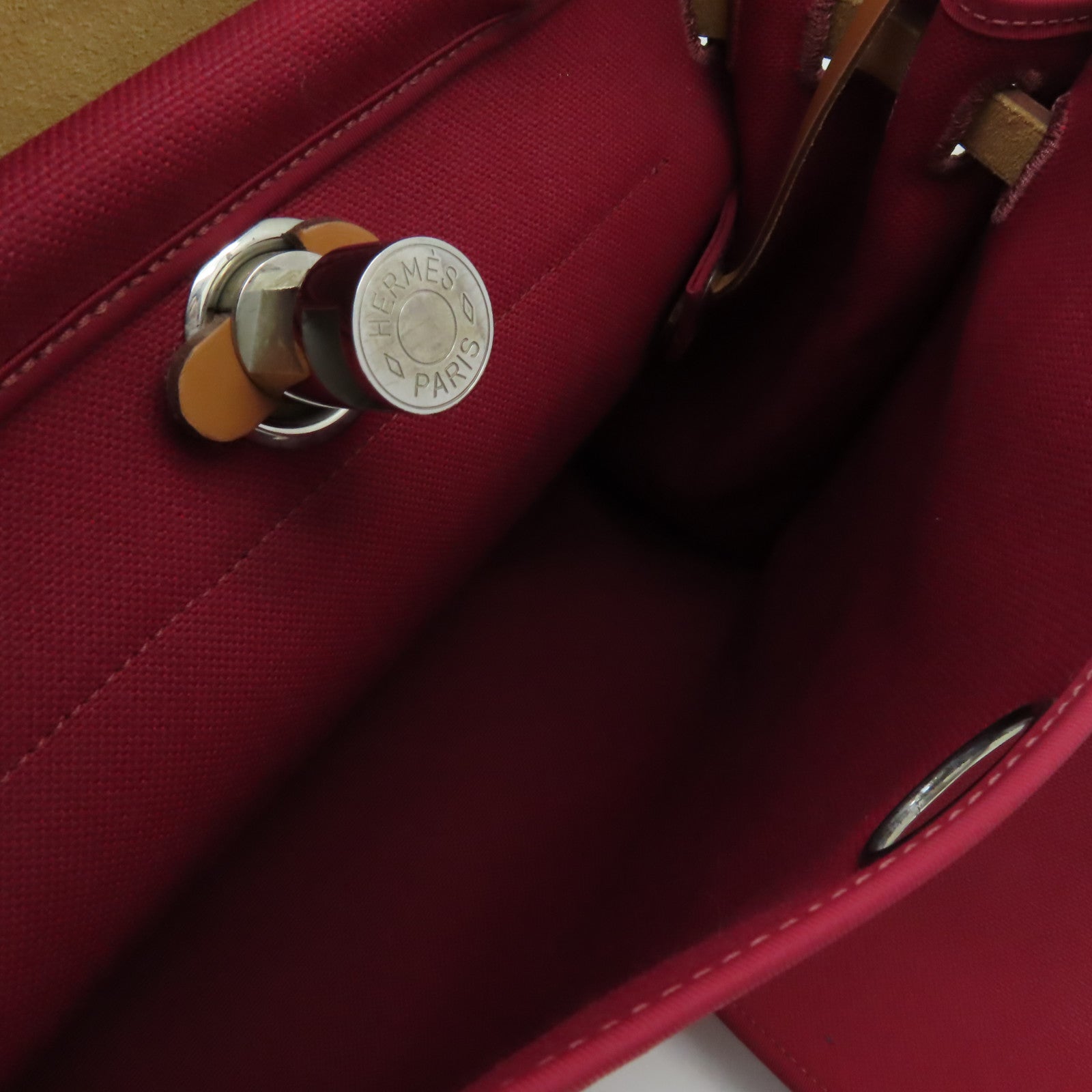 HERMES 帆布Herbag PM 2Way Shoulder Bag銀扣手挽肩背兩用袋酒紅色