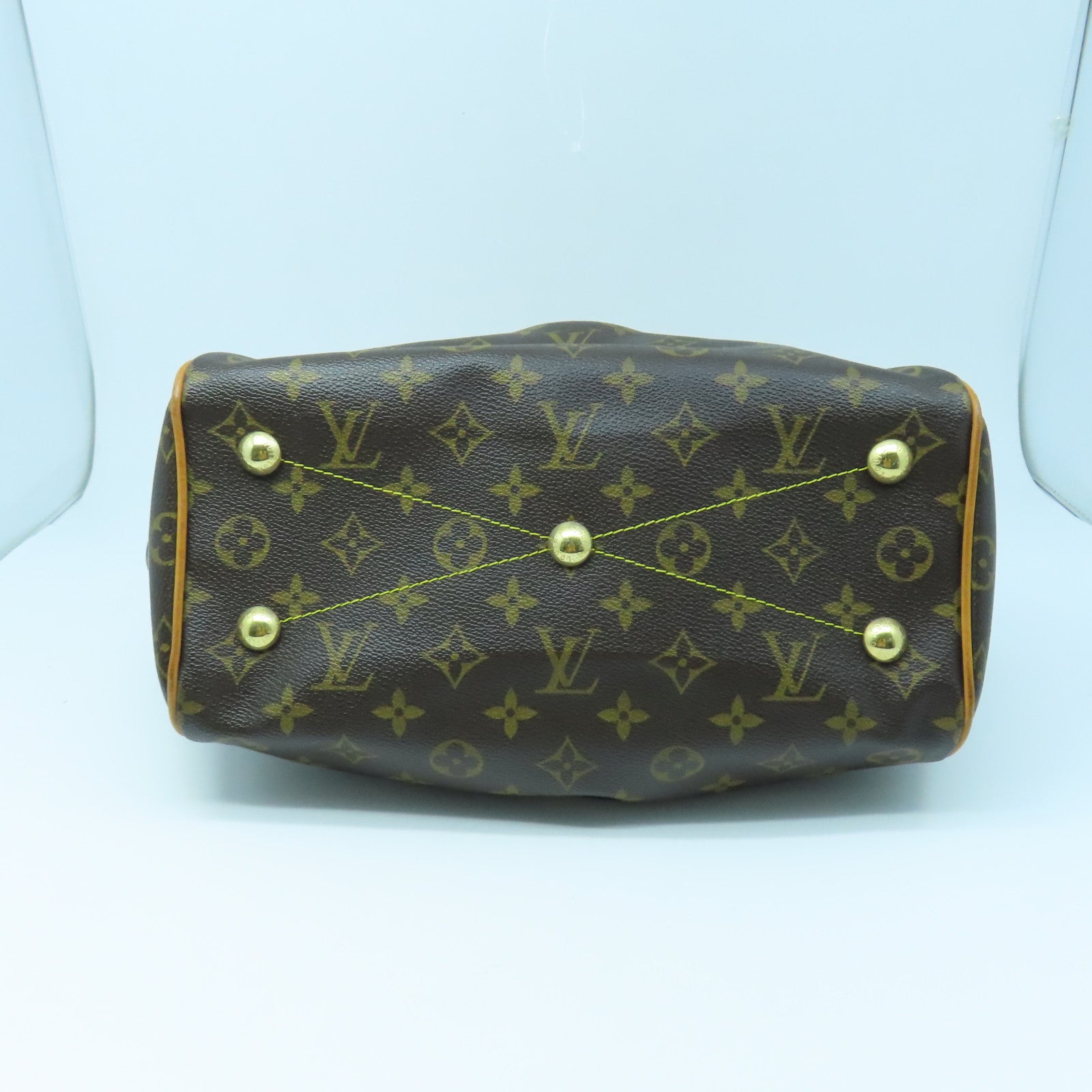 LOUIS VUITTON Monogram Tivoli PM Gold Buckle Handle Bag Brown