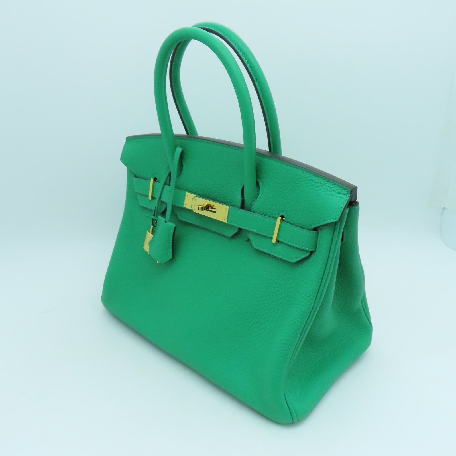 HERMES Clemence皮革Birkin 30 Hand Bag金扣手提包绿色6W