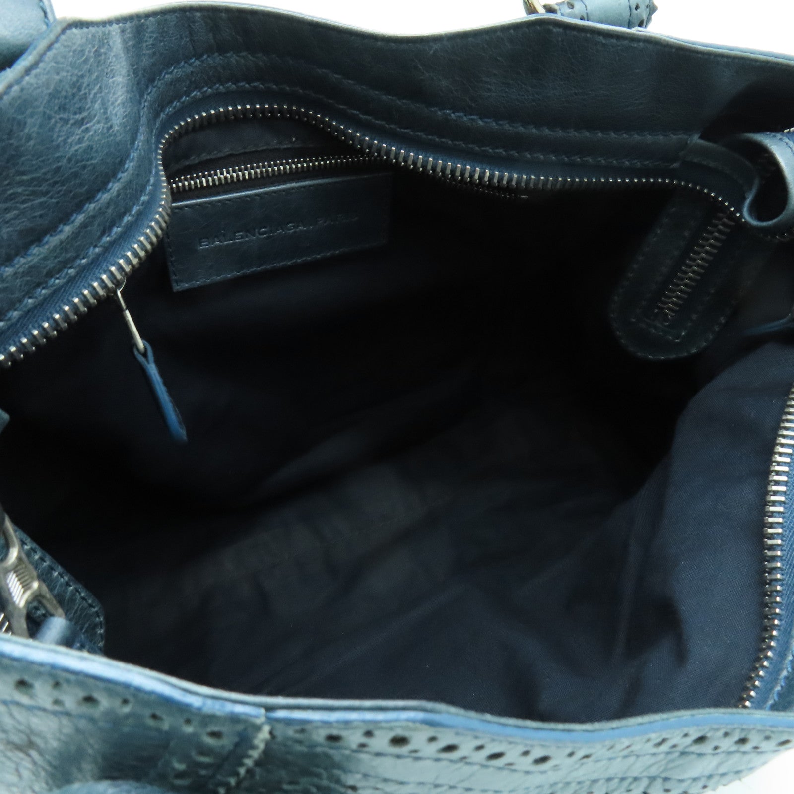 BALENCIAGA 牛皮皮革Giant City銀扣手挽肩背兩用袋藍色
