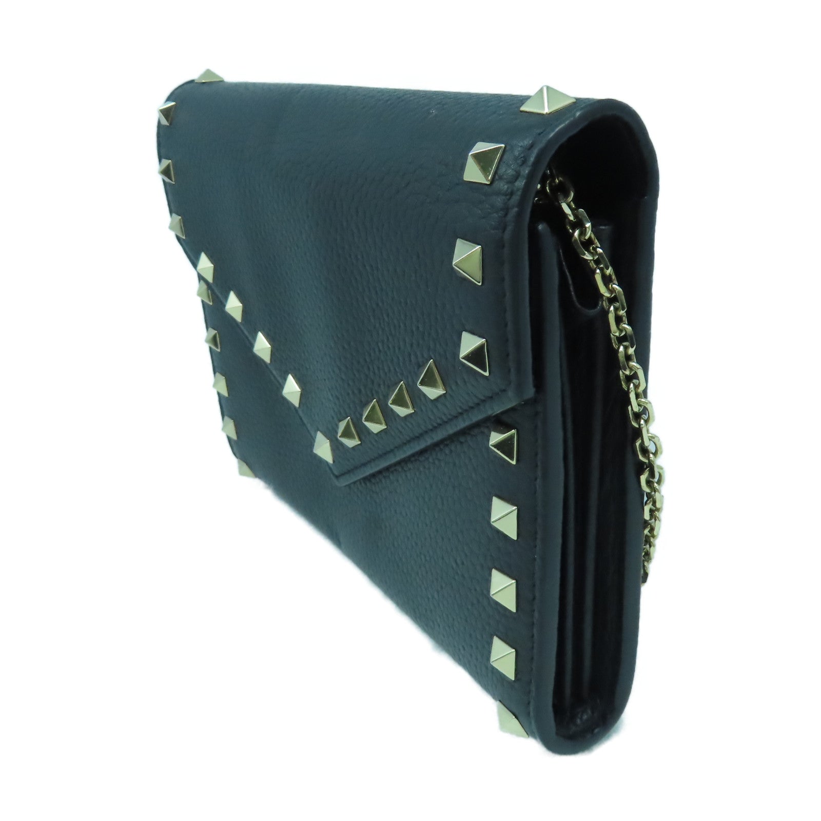 Valentino 牛皮皮革Chain Shoulder金扣鏈帶肩背袋黑色