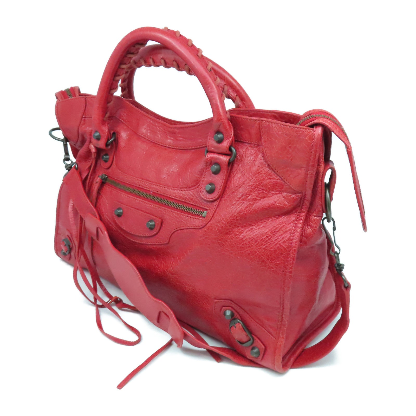 BALENCIAGA 牛皮皮革City手挽肩背兩用袋紅色