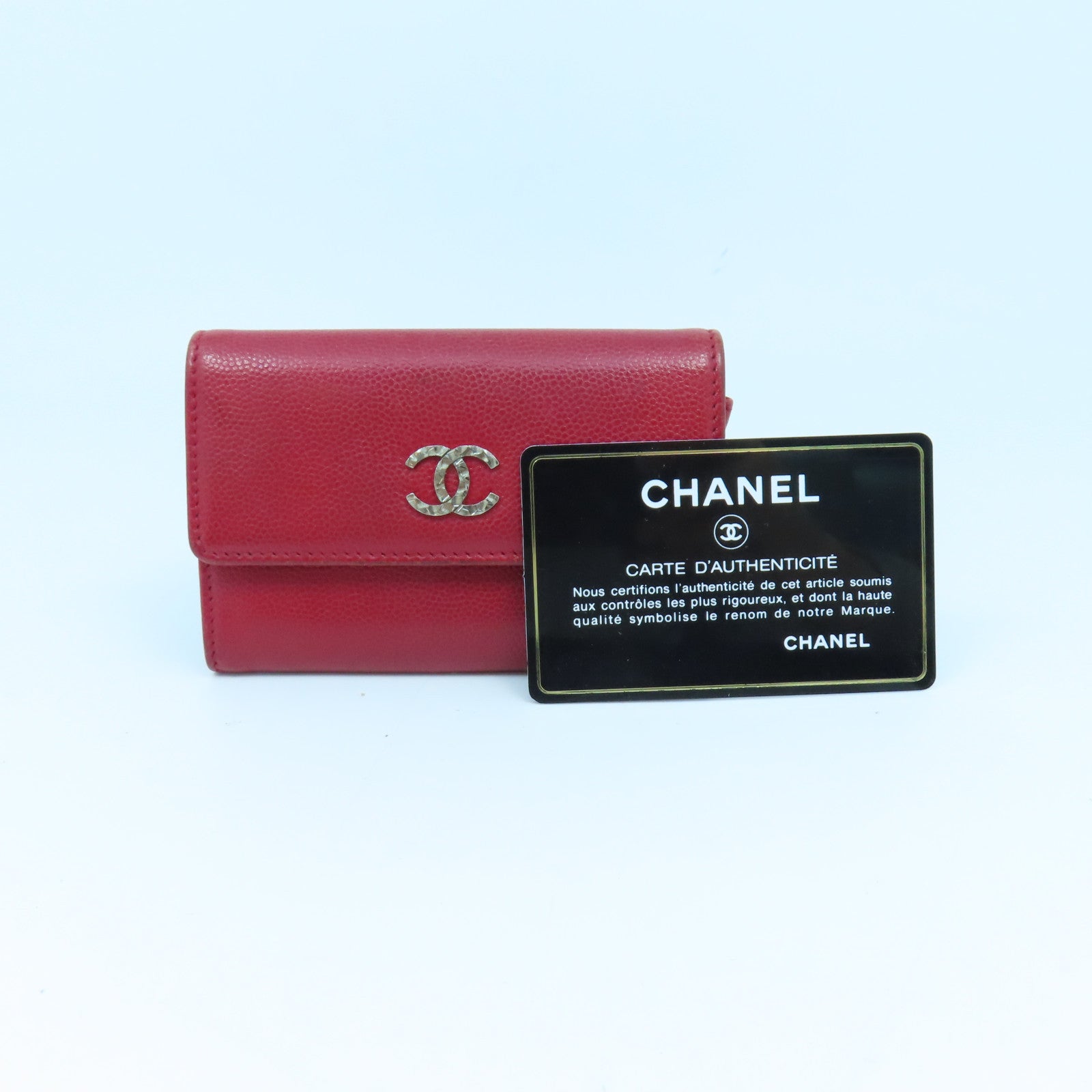 CHANEL 牛皮皮革Card Case银扣卡片套红色