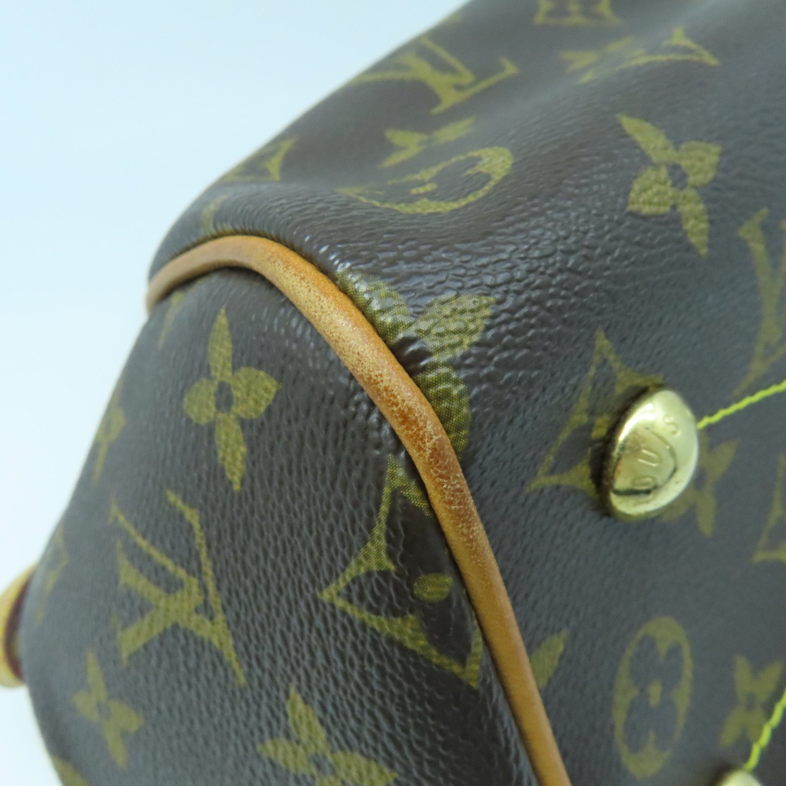 LOUIS VUITTON Monogram Tivoli PM Gold Buckle Handle Bag Brown