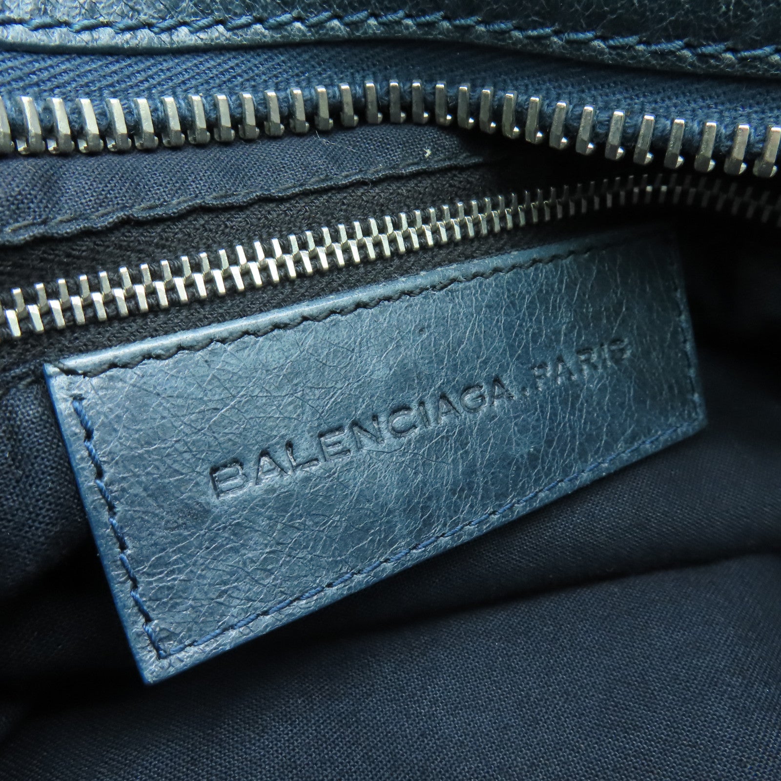 BALENCIAGA 牛皮皮革Giant City銀扣手挽肩背兩用袋藍色
