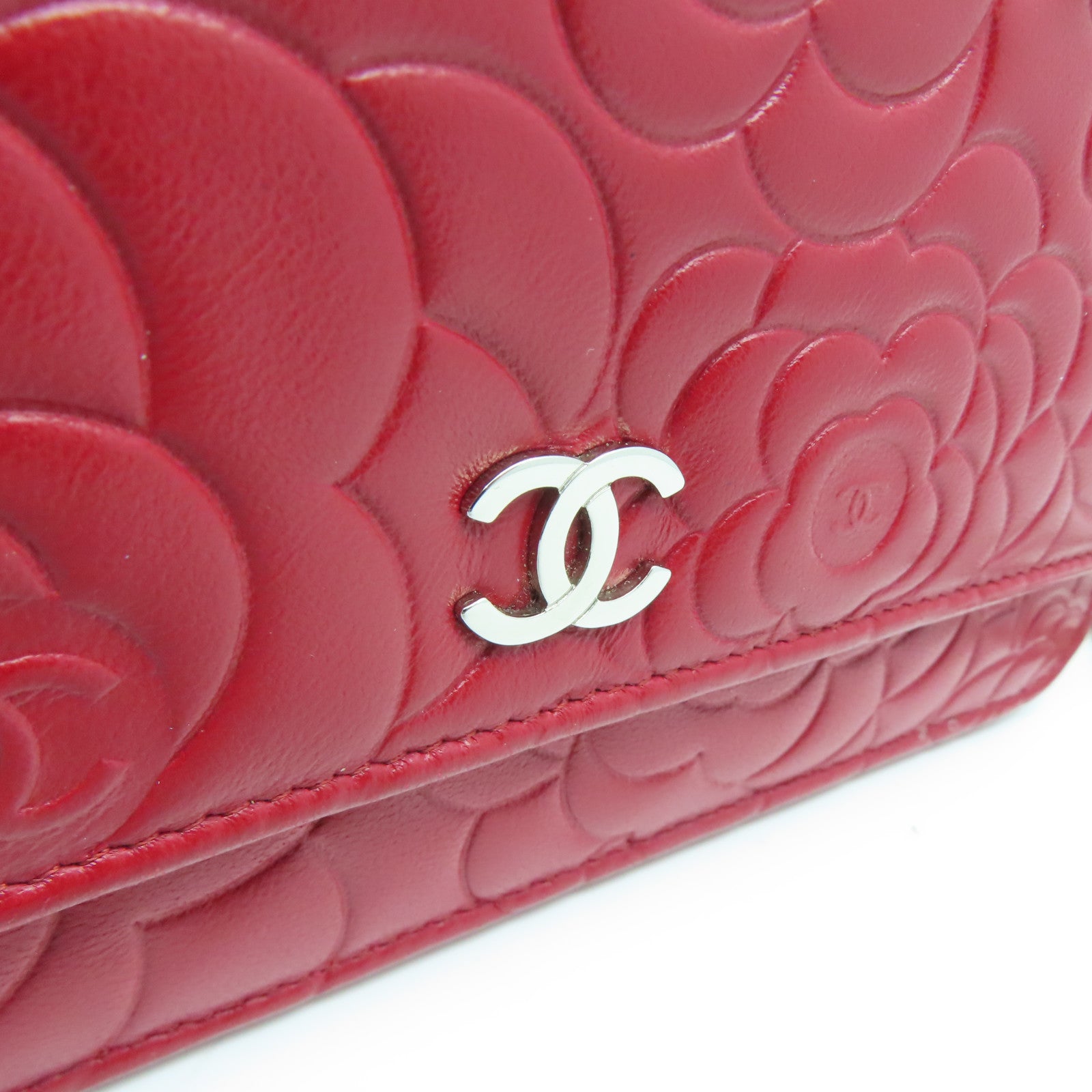 CHANEL 羊皮皮革WOC Shoulder Bag银扣链带肩背袋红色