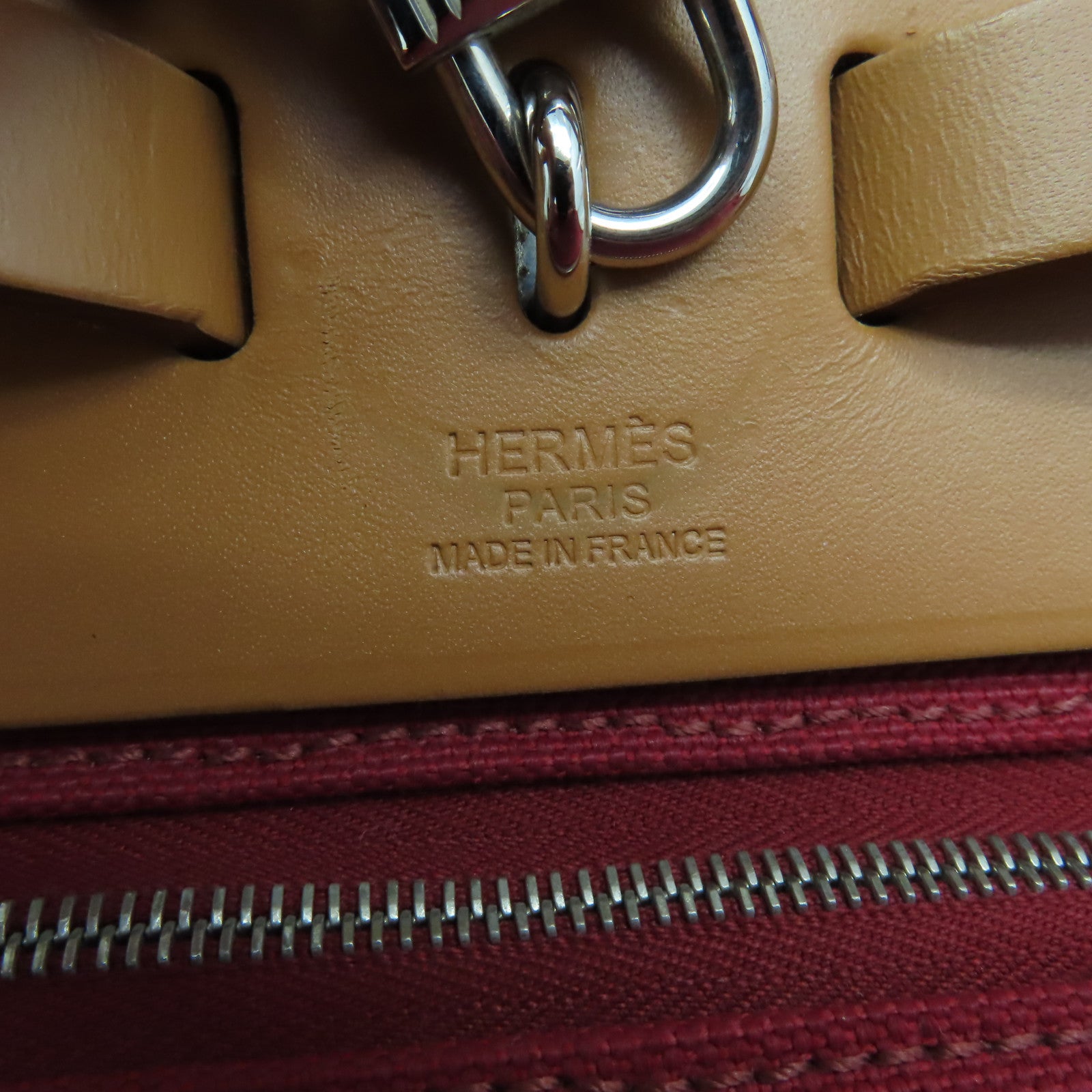 HERMES 帆布Herbag PM 2Way Shoulder Bag銀扣手挽肩背兩用袋酒紅色