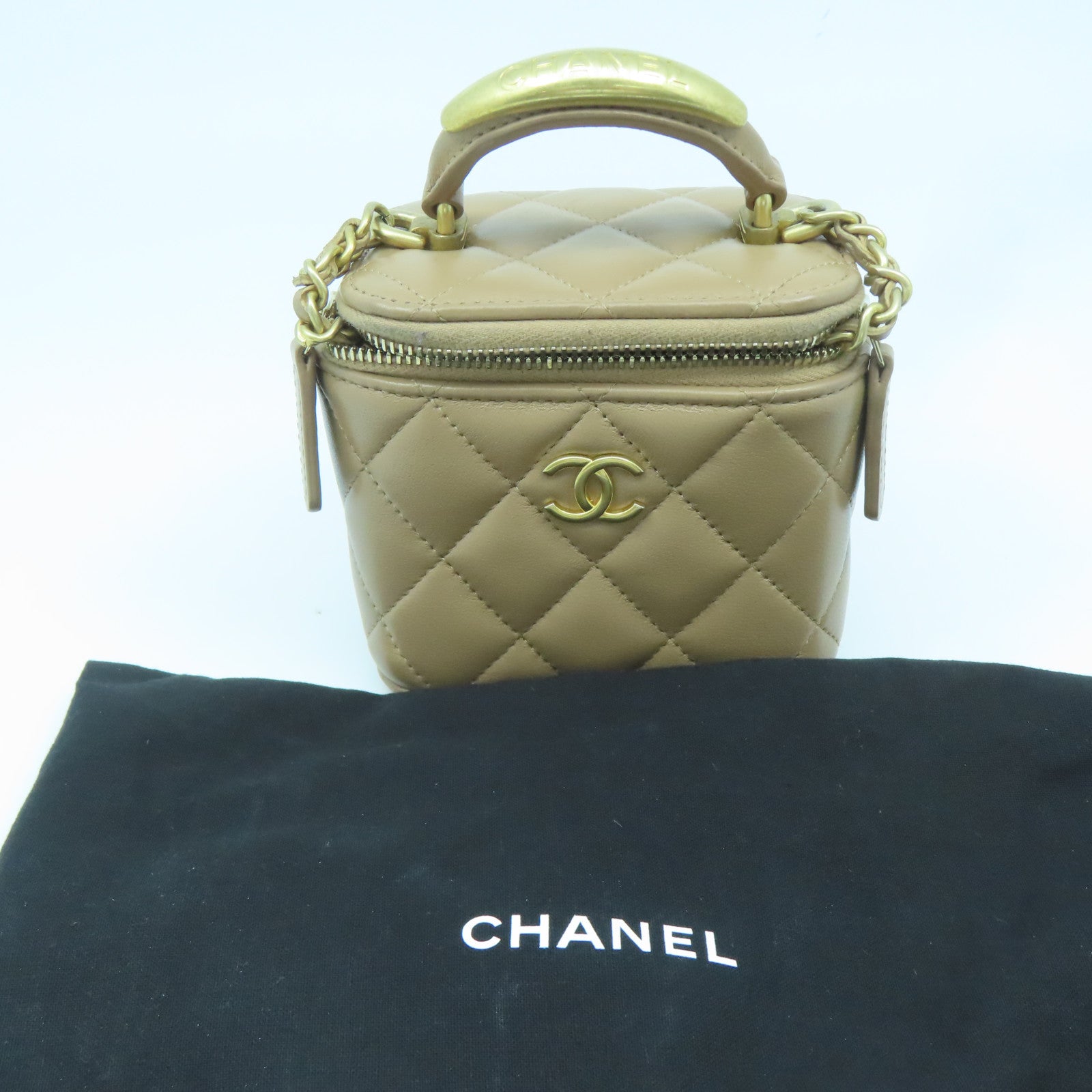 CHANEL 【激減優惠】羊皮皮革Chain Shoulder金扣鏈帶肩背袋米色